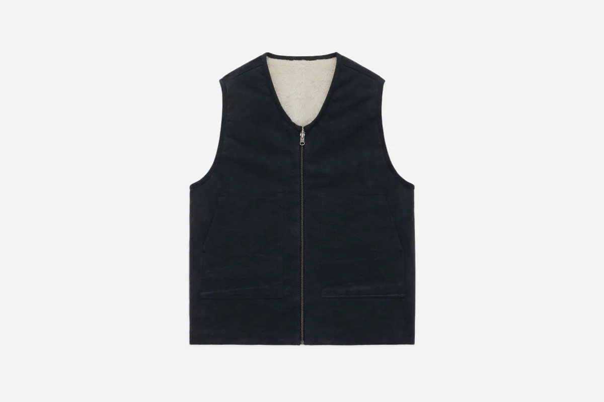 Reversible Work Vest ~ Black Canvas/Ecru Wool Sherpa sold by 3sixteen