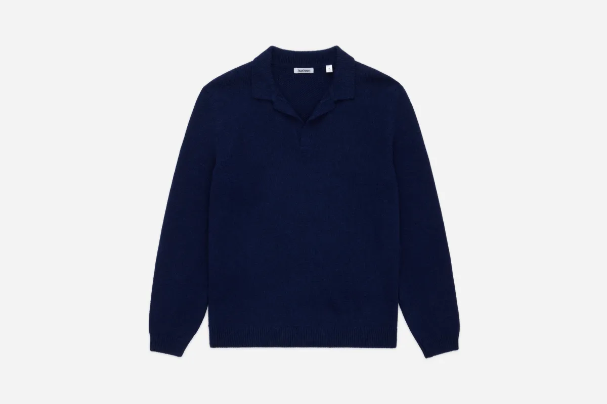 Long Sleeve Knit Polo ~ Midnight Alpaca sold by 3sixteen