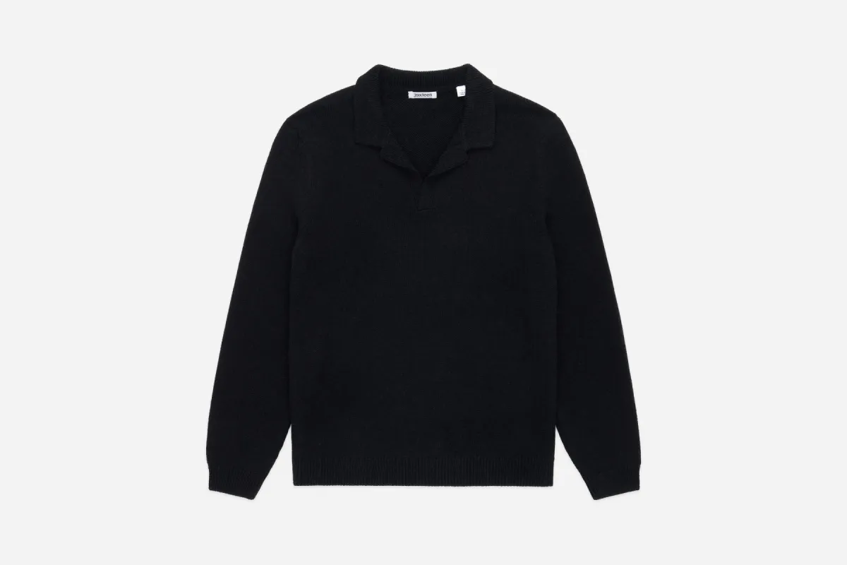 Long Sleeve Knit Polo ~ Black Alpaca sold by 3sixteen