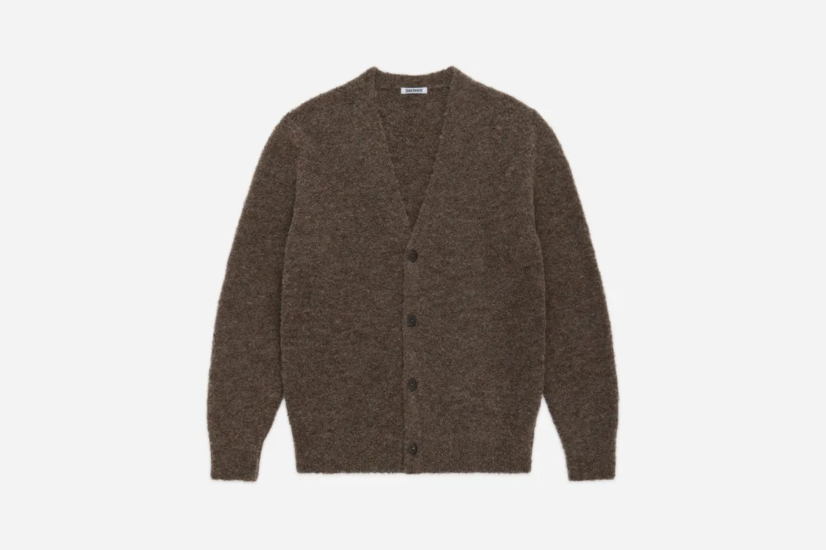 V-Neck Cardigan ~ Earth Boucle Alpaca sold by 3sixteen