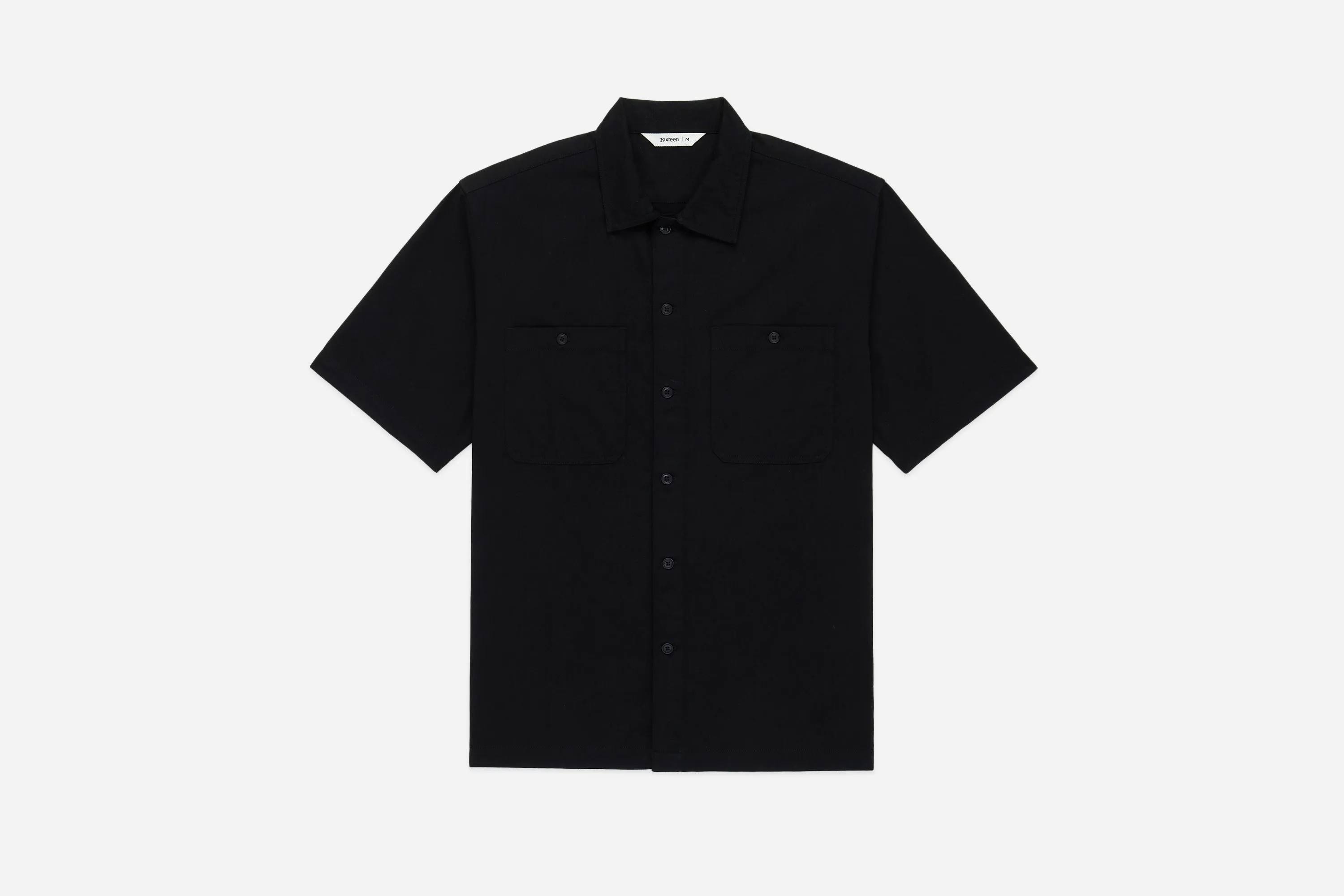 Short Sleeve Workshirt ~ Black Cotton Twill sold by 3sixteen