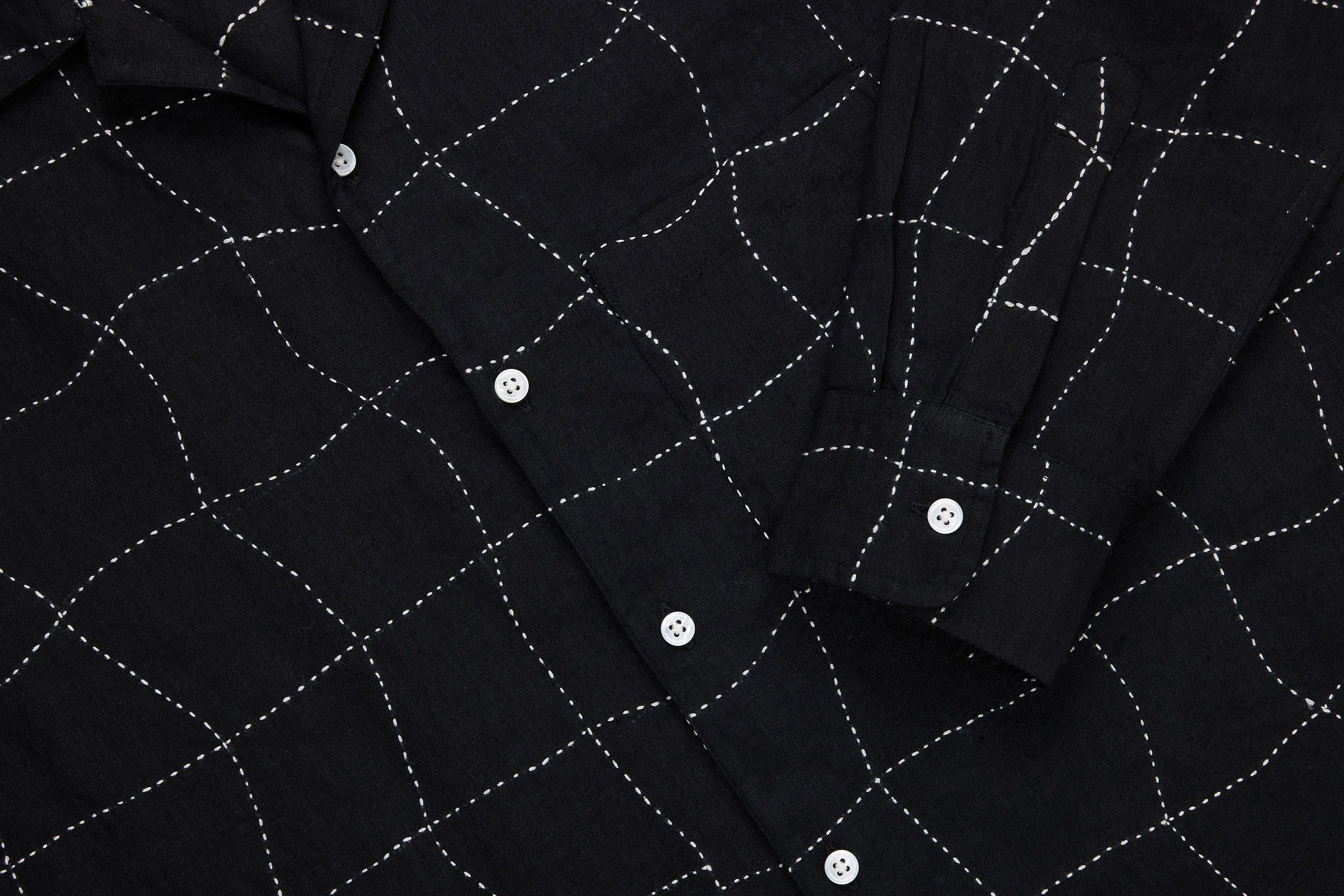 Loop Collar Shirt ~ Black Linen Drunk Chess sold by 3sixteen product image thumbnail 4