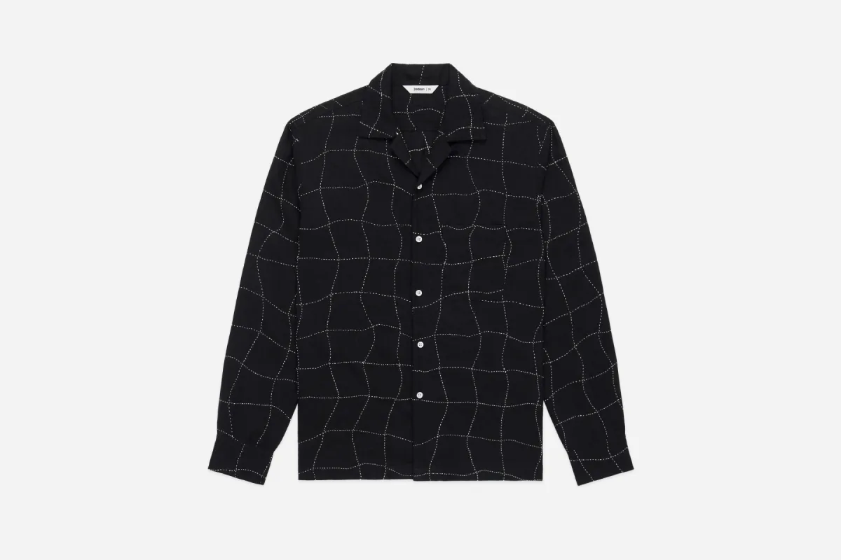 Loop Collar Shirt ~ Black Linen Drunk Chess sold by 3sixteen