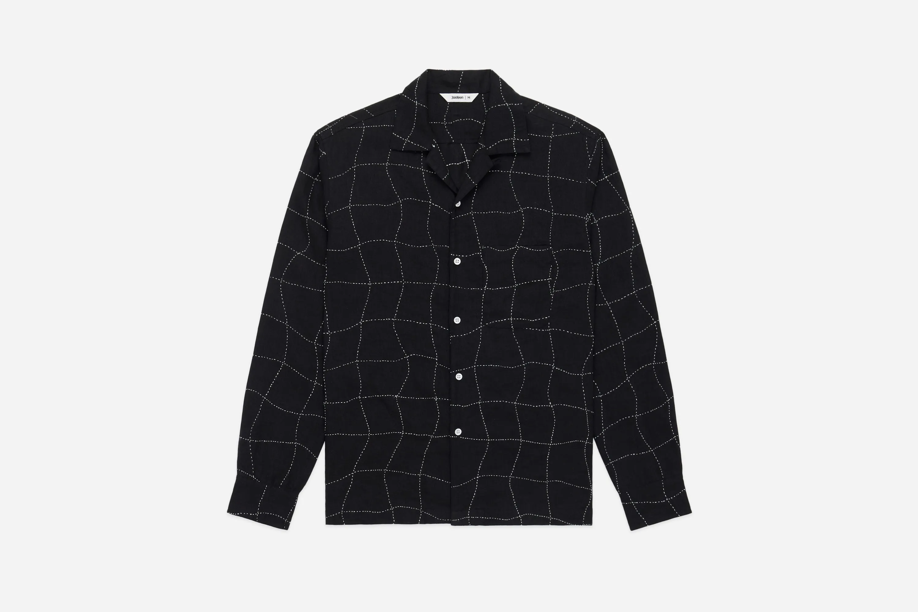 Loop Collar Shirt ~ Black Linen Drunk Chess sold by 3sixteen