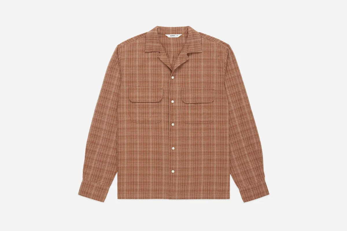 Open Collar Shirt ~ Amber Micro Plaid sold by 3sixteen