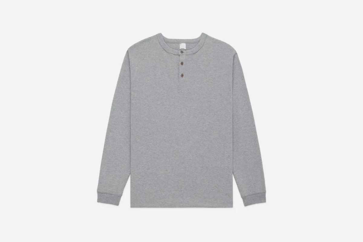 Long Sleeve Henley ~ Heather Grey sold by 3sixteen