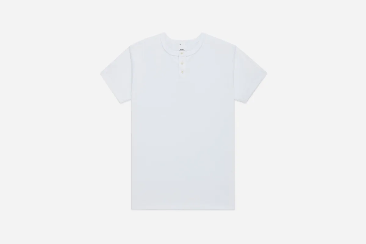 Short Sleeve Henley ~ White sold by 3sixteen
