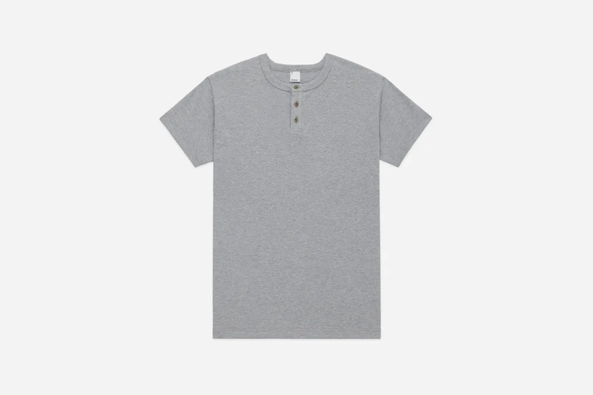 Short Sleeve Henley ~ Heather Grey sold by 3sixteen