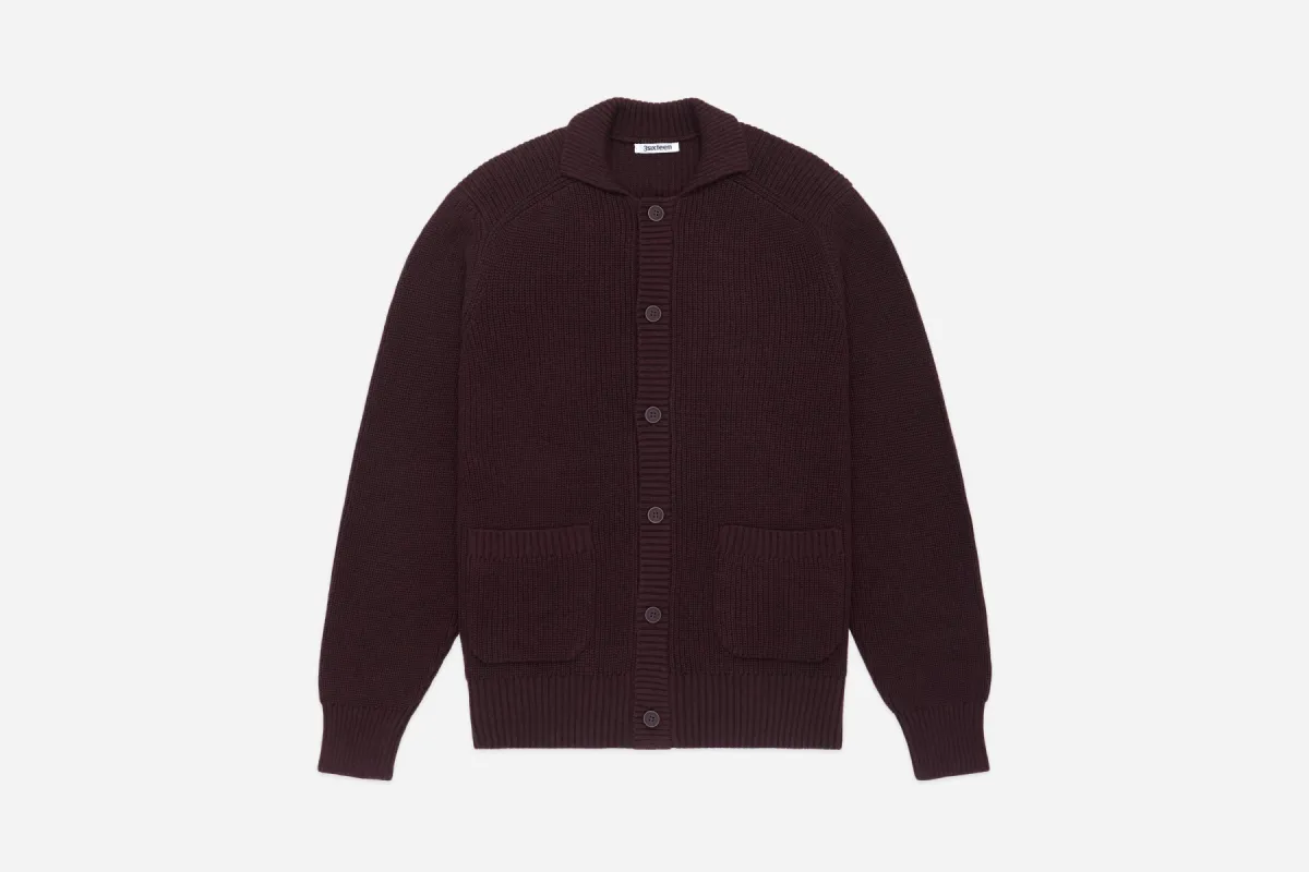 Cotton Collared Cardigan ~ Burgundy sold by 3sixteen
