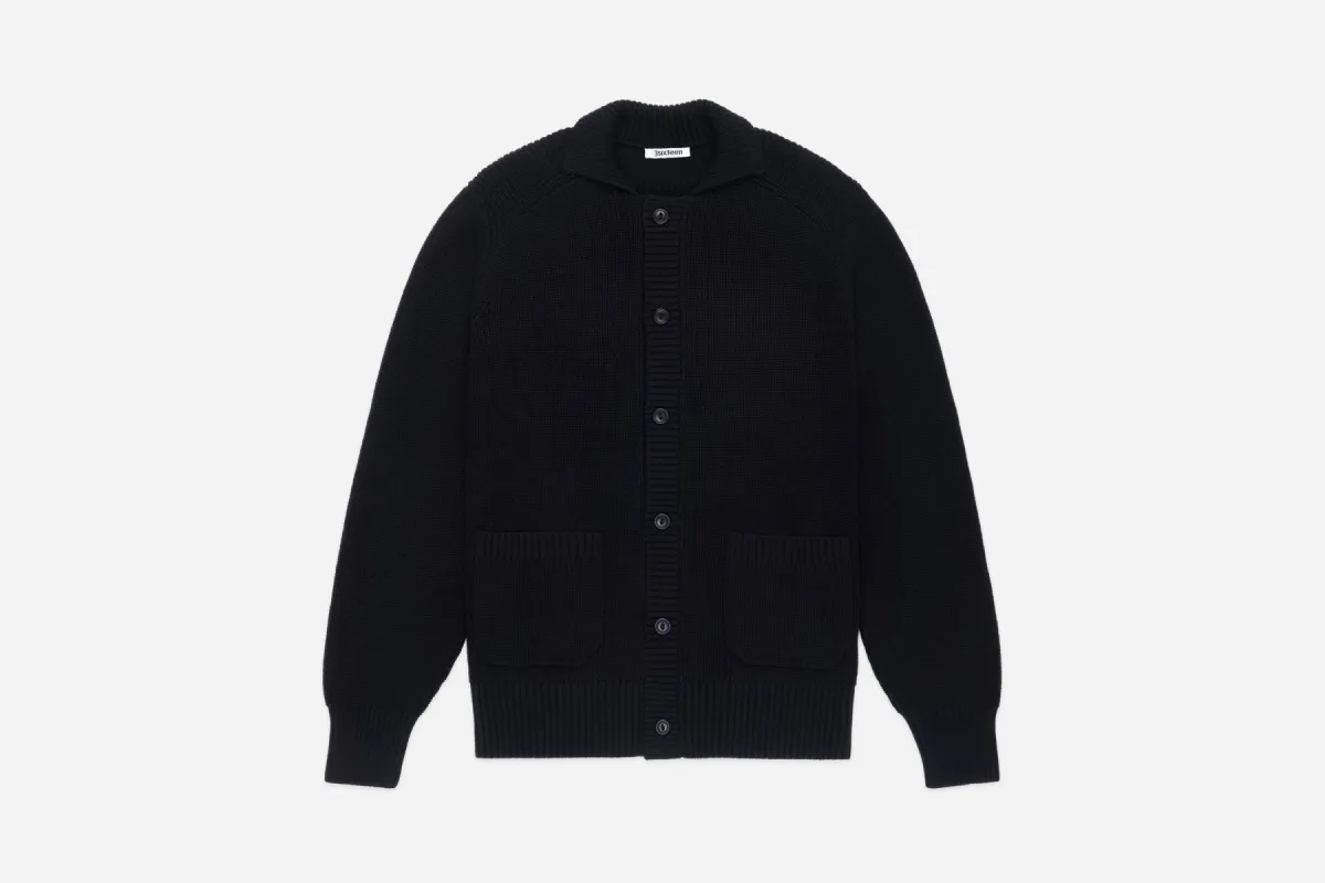 Cotton Collared Cardigan ~ Black sold by 3sixteen