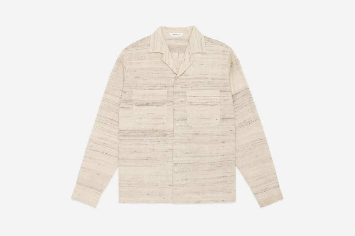 Open Collar Shirt ~ Travertine Handloom Silk sold by 3sixteen