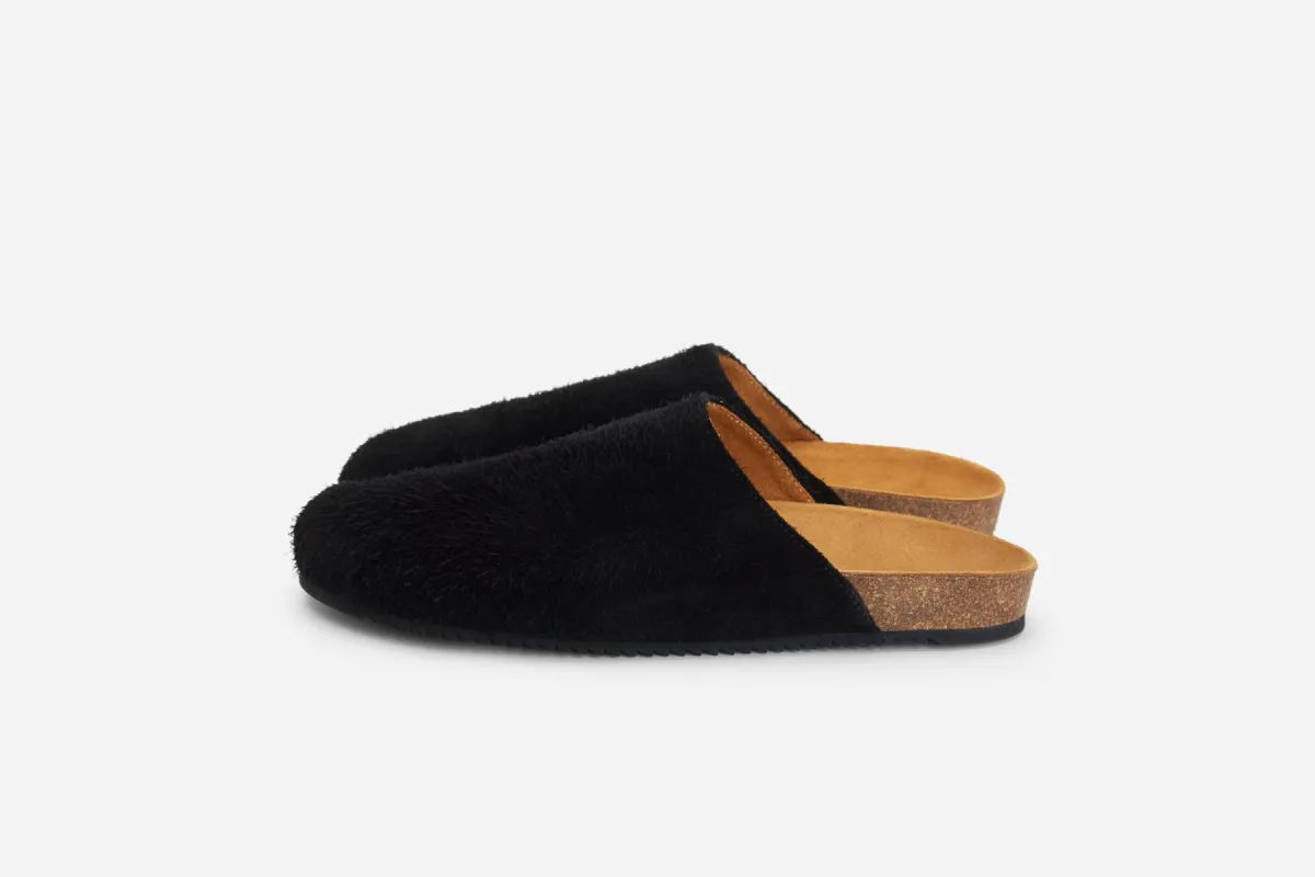 Mule ~ Shaggy Black Suede sold by 3sixteen