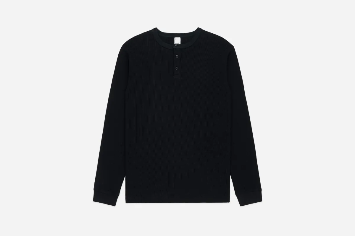 Long Sleeve Thermal Henley ~ Black sold by 3sixteen