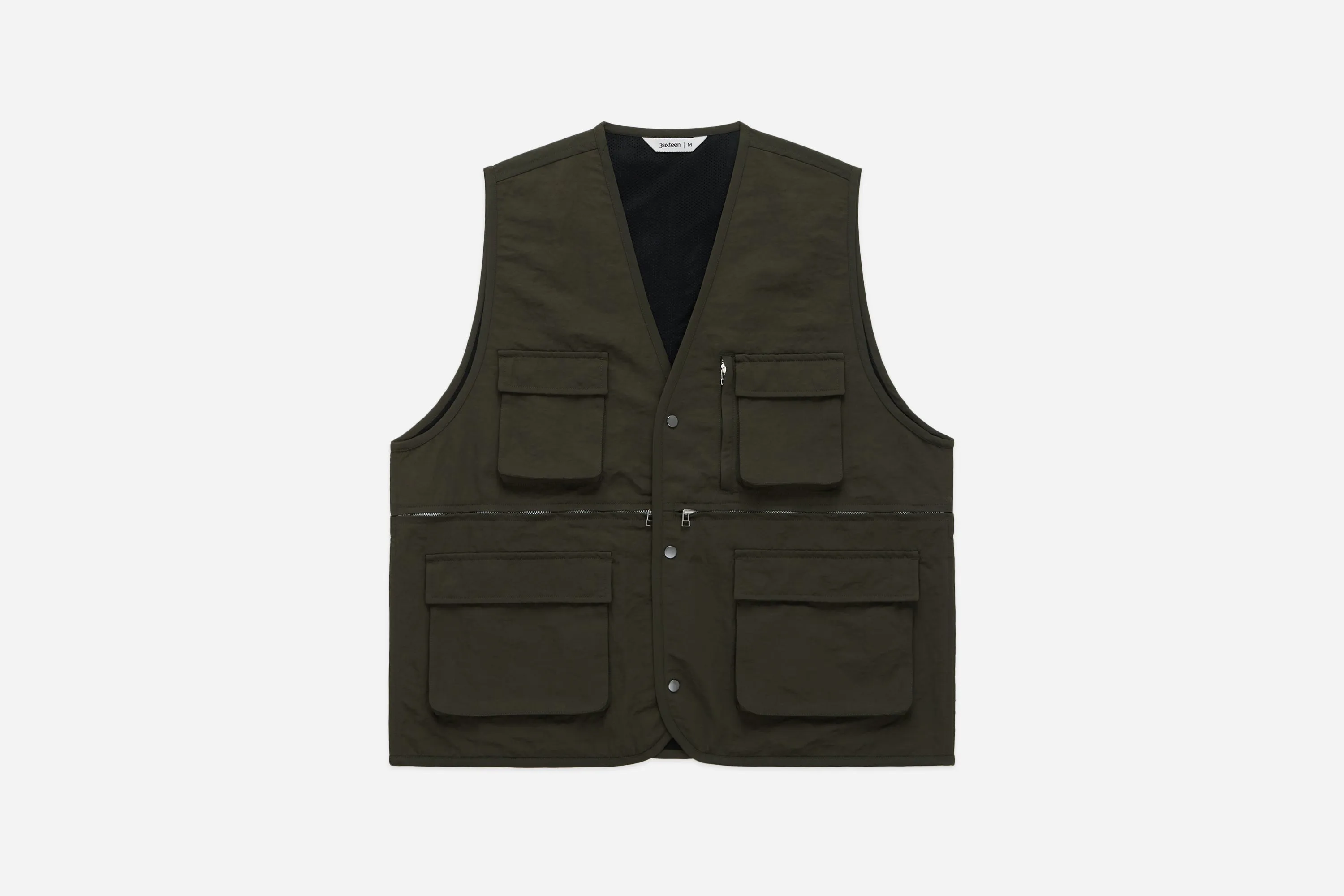 Field Vest ~ Olive Wrinkle Nylon sold by 3sixteen