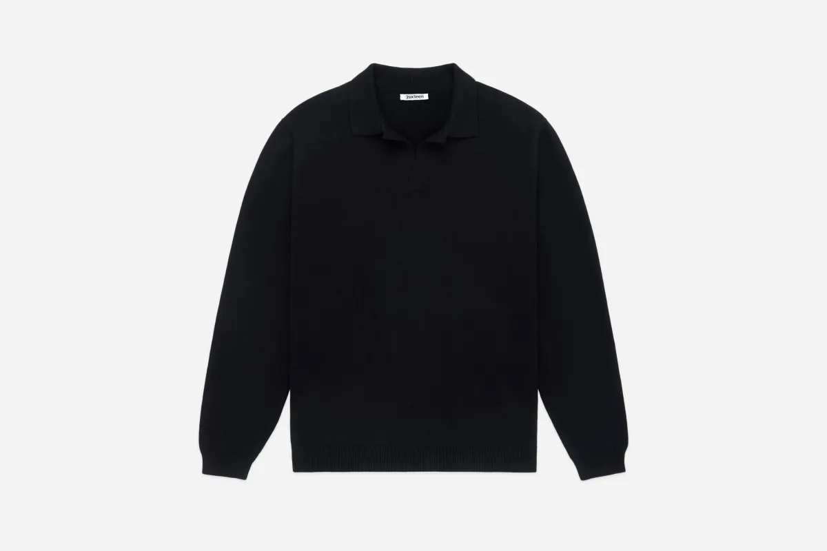 Long Sleeve Knit Polo ~ Black sold by 3sixteen