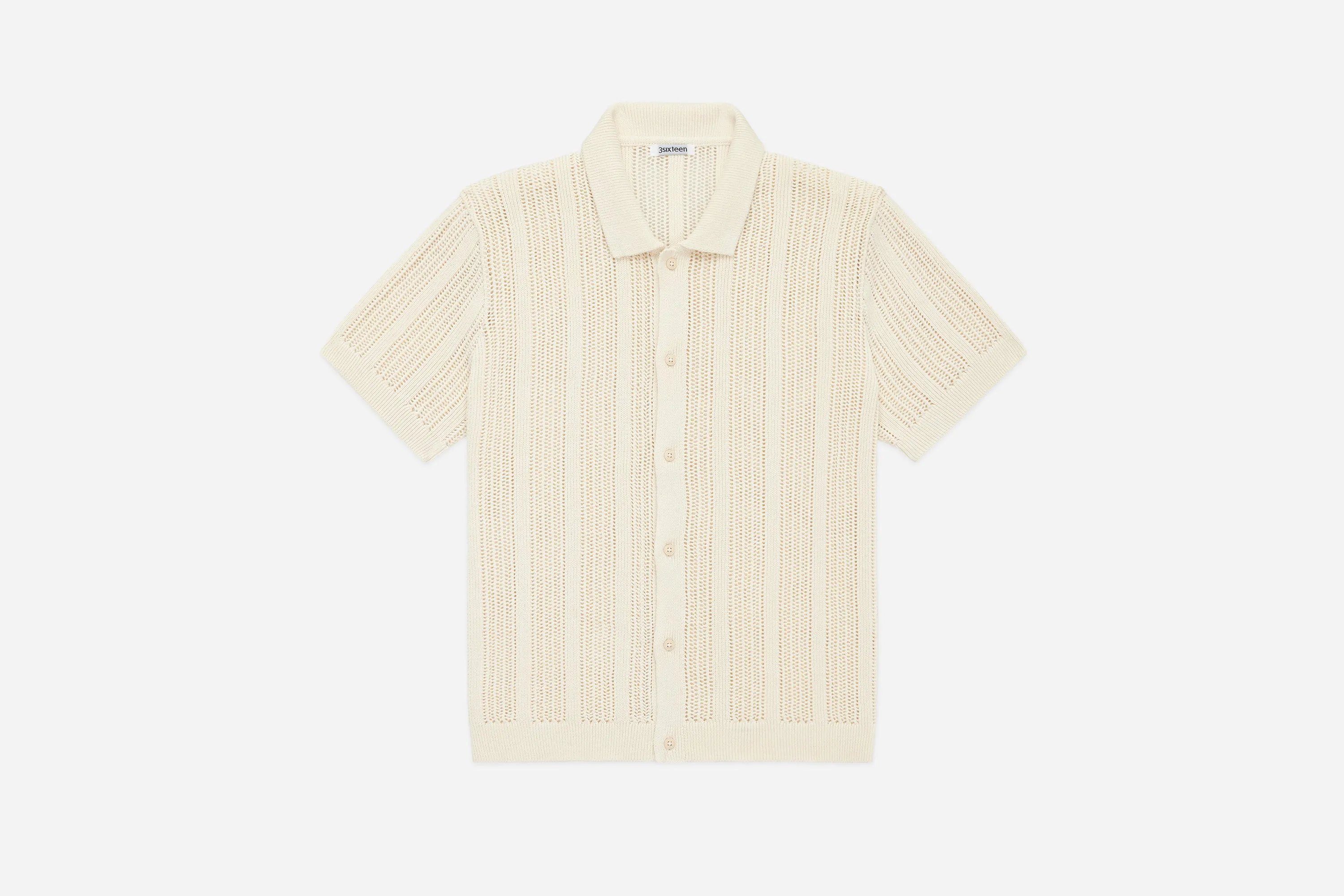 Short Sleeve Knit Shirt ~ Ecru Mesh Stripe sold by 3sixteen