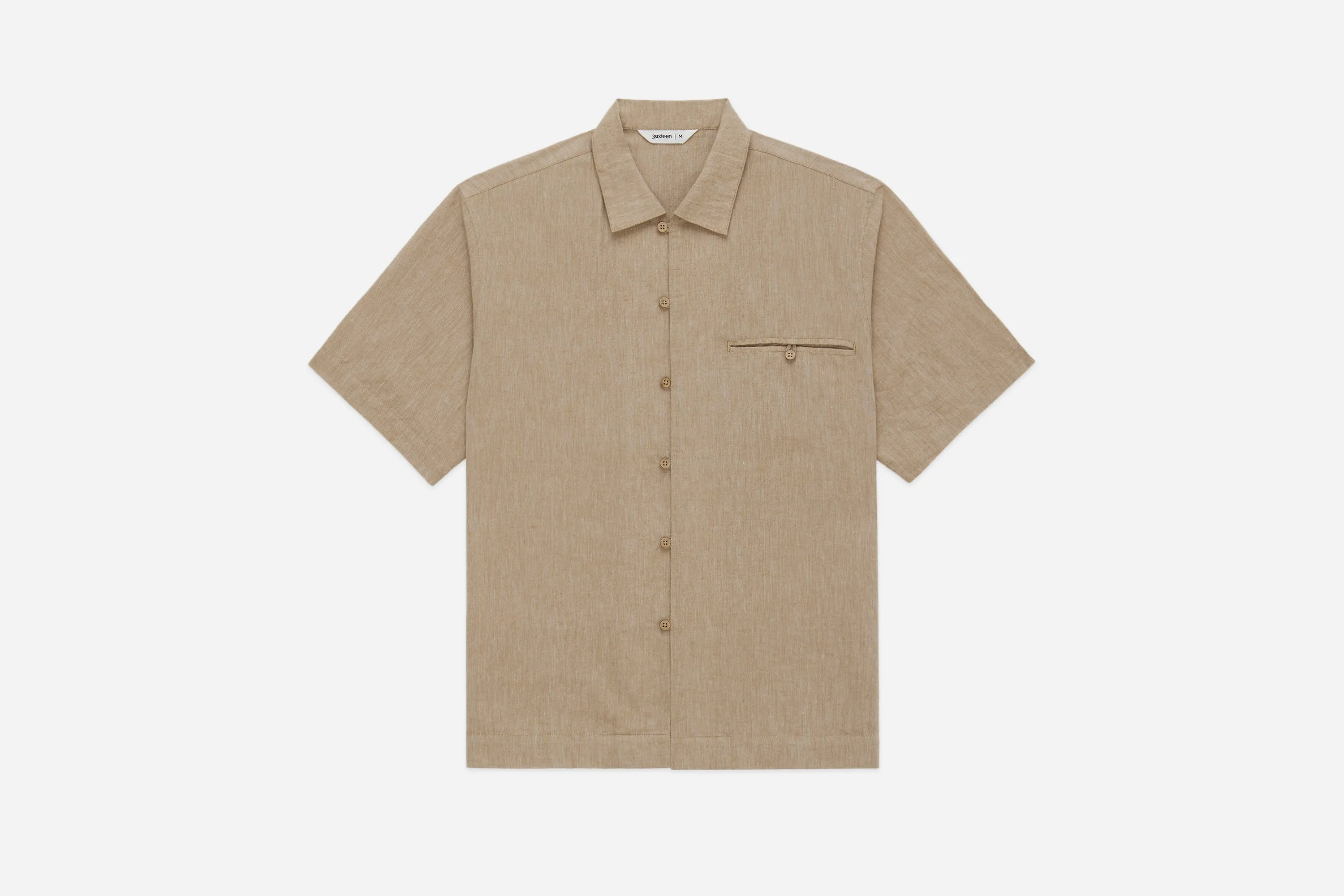 Short Sleeve Loop Shirt ~ Khaki Linen/Cotton sold by 3sixteen