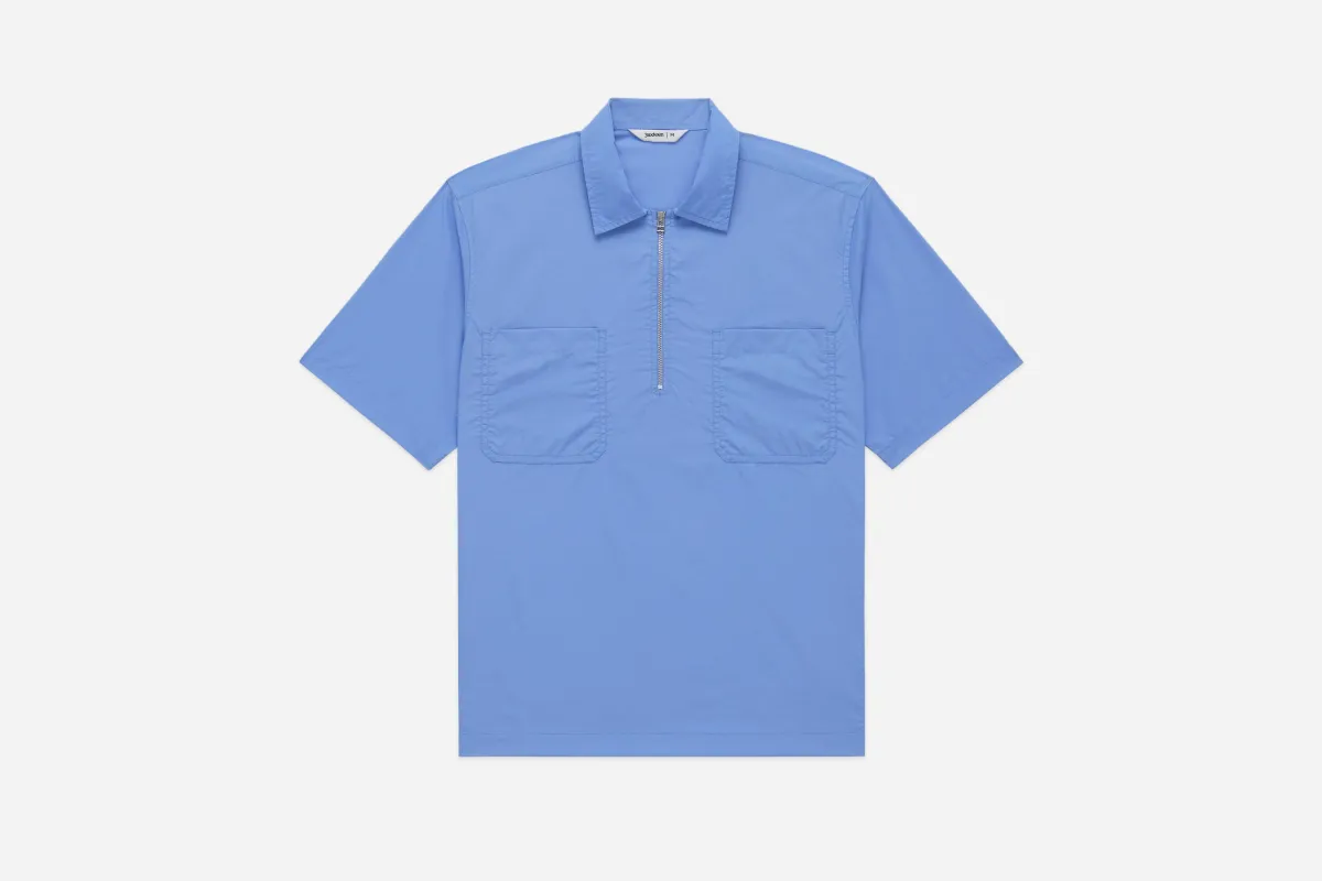 Short Sleeve Zip Shirt ~ Powder Blue Nylon sold by 3sixteen
