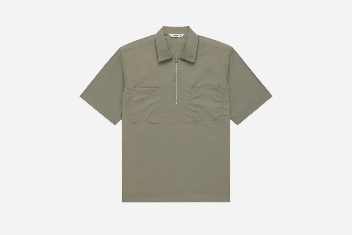 Short Sleeve Zip Shirt ~ Olive Nylon sold by 3sixteen