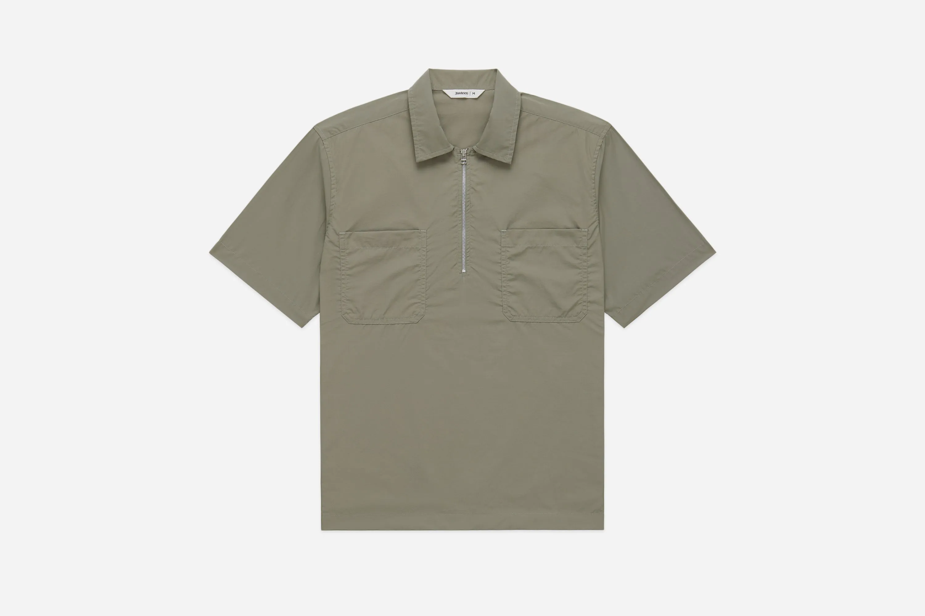 Short Sleeve Zip Shirt ~ Olive Nylon sold by 3sixteen