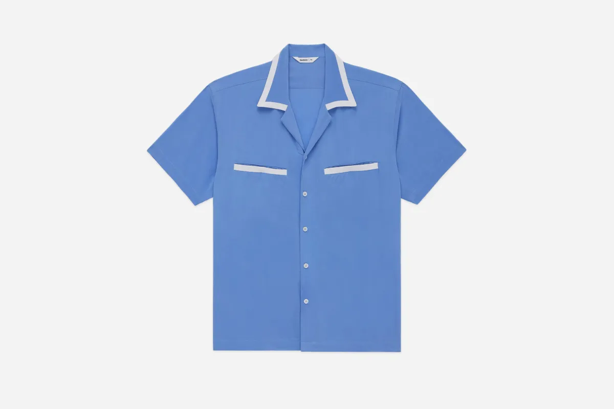 Bowling Shirt ~ Powder Blue Silk sold by 3sixteen