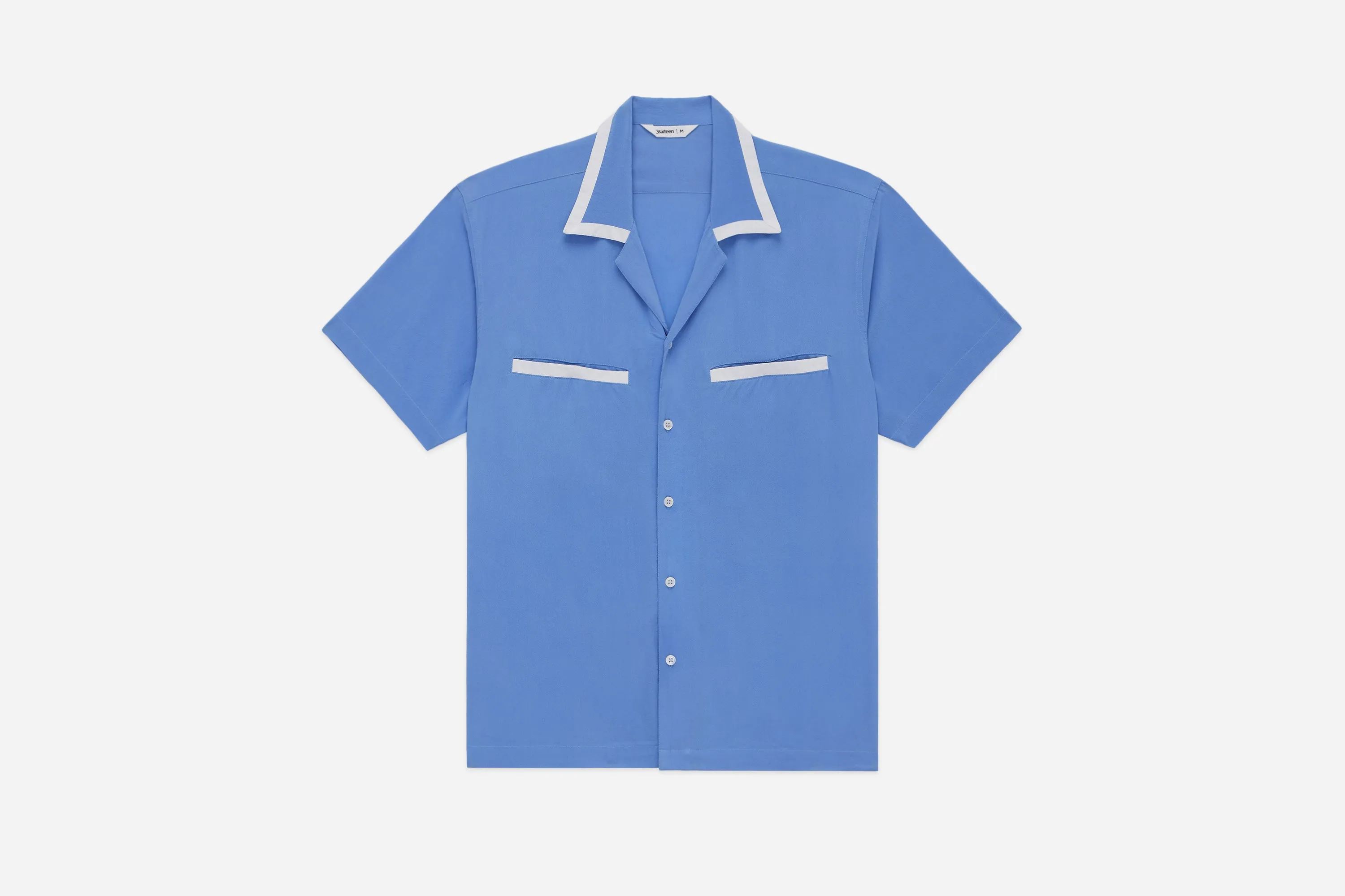 Bowling Shirt ~ Powder Blue Silk sold by 3sixteen