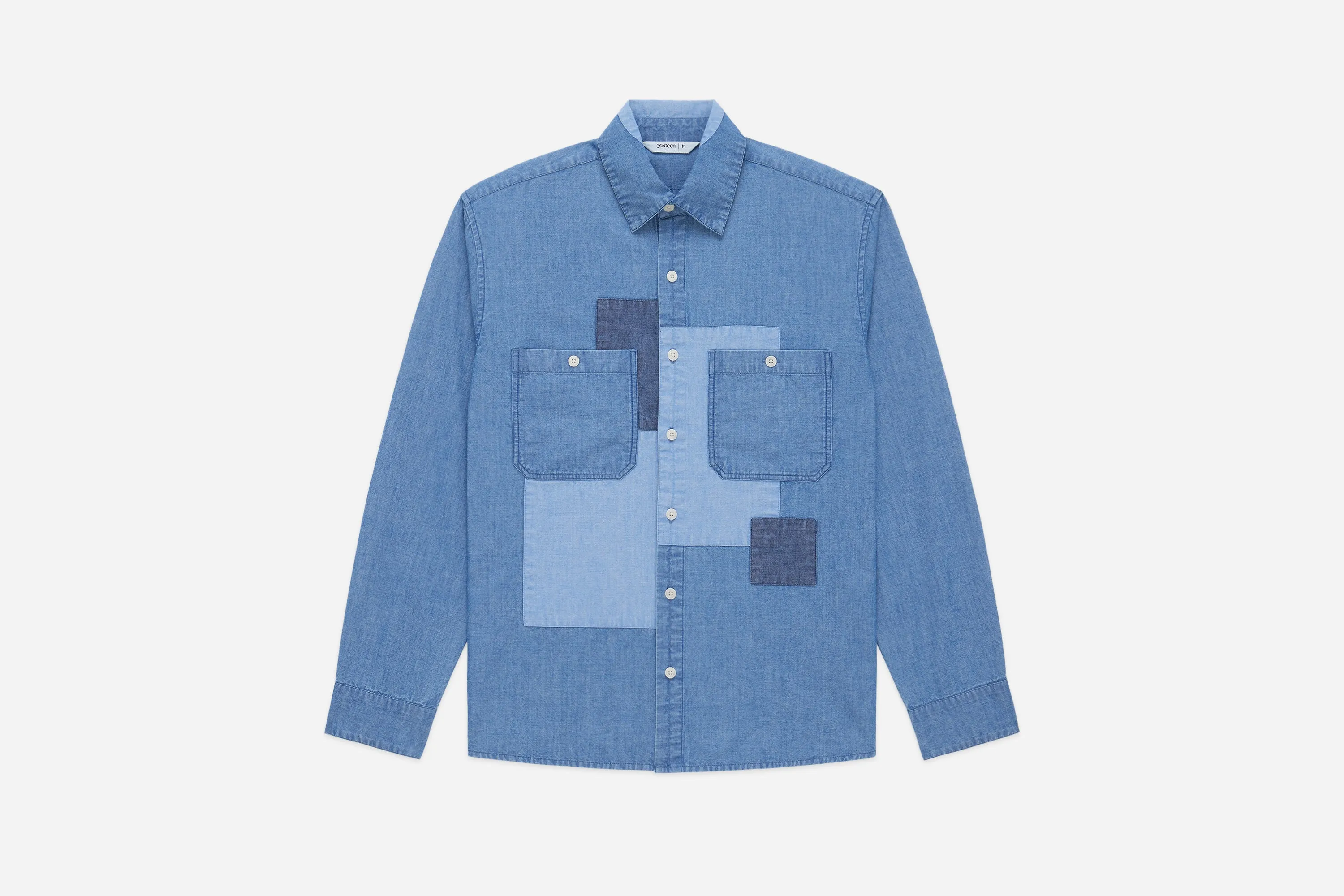 Utility Shirt ~ Indigo Patchwork Chambray sold by 3sixteen