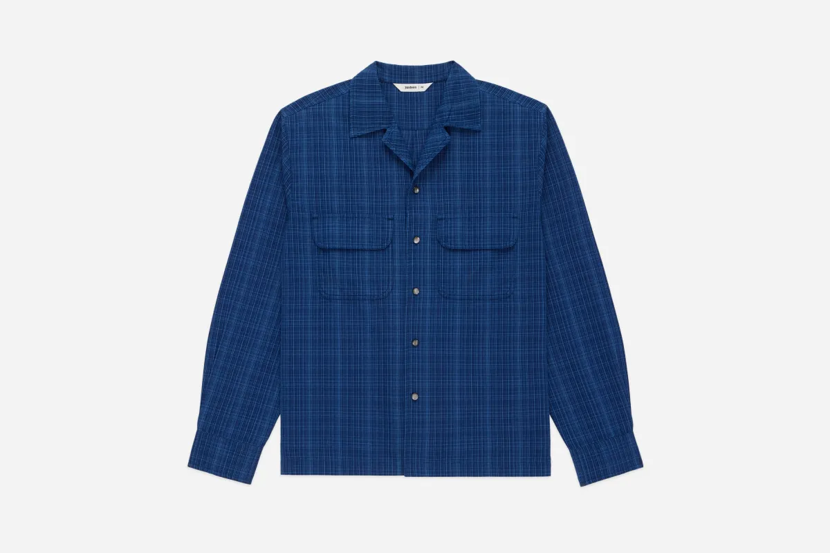 Open Collar Shirt ~ Indigo Microcheck sold by 3sixteen