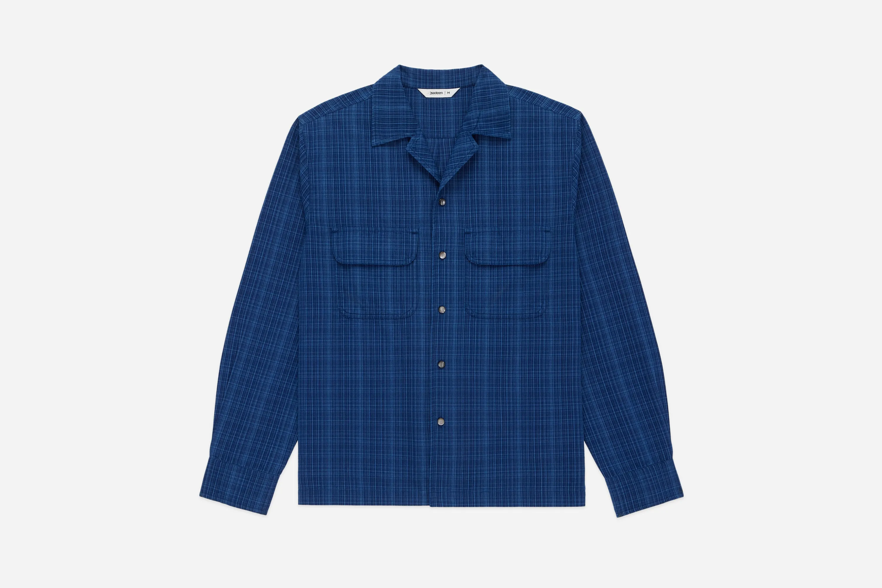Open Collar Shirt ~ Indigo Microcheck sold by 3sixteen