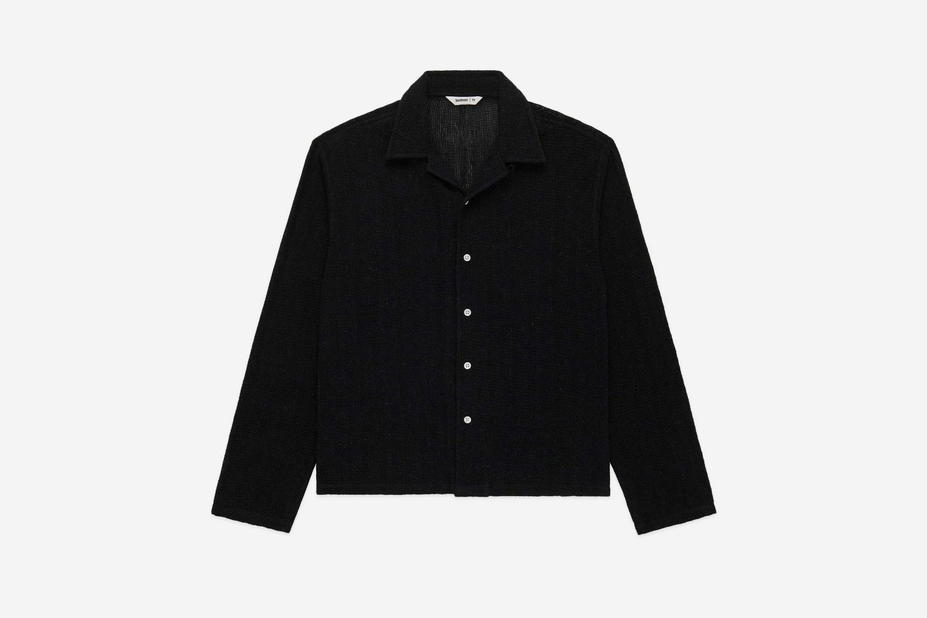 Loop Collar Shirt ~ Black Mesh sold by 3sixteen