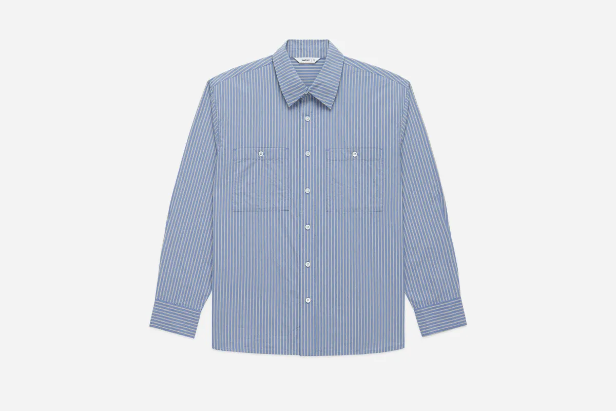 Commuter Shirt ~ Blue/Ecru Stripe sold by 3sixteen
