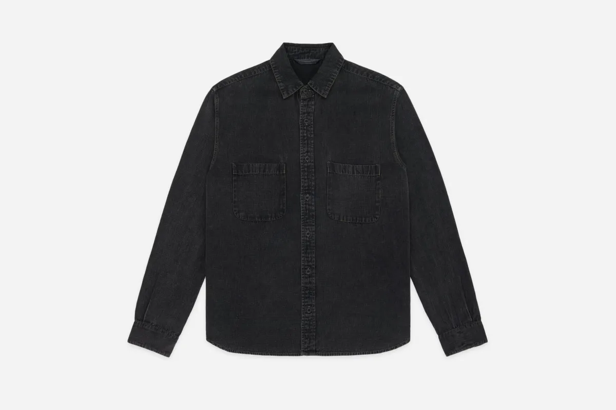 Mechanic Shirt ~ Stonewash Black Slub Tencel sold by 3sixteen