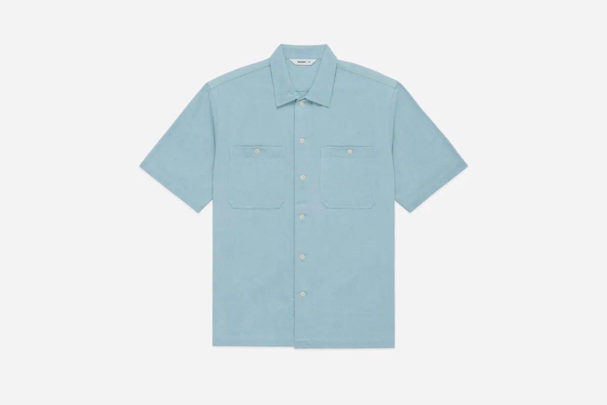 Short Sleeve Workshirt ~ Powder Blue Cotton Twill sold by 3sixteen