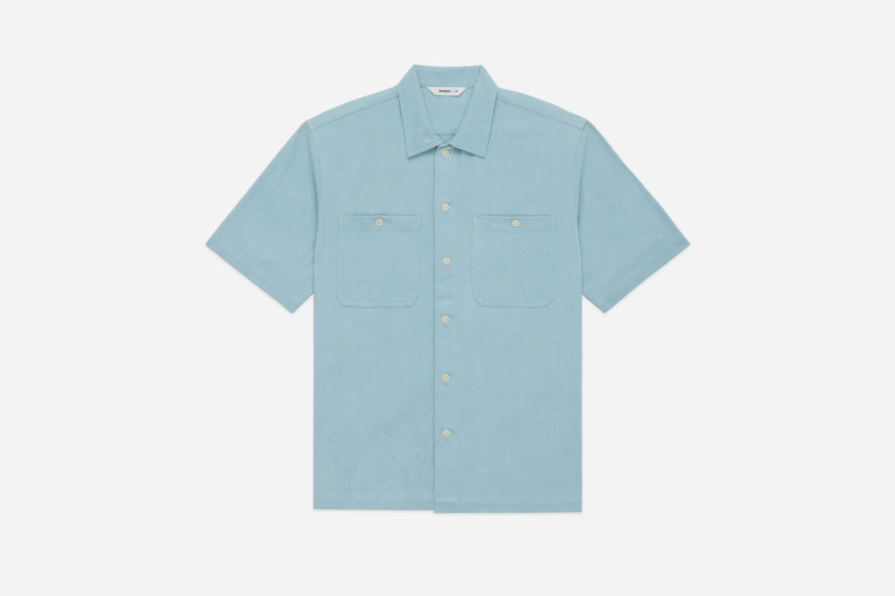 Short Sleeve Workshirt ~ Powder Blue Cotton Twill sold by 3sixteen