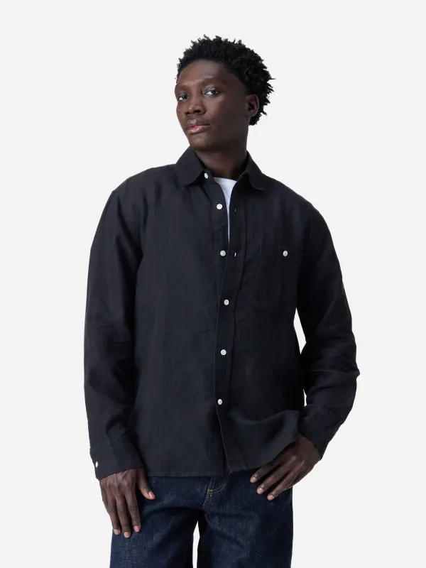 Club Collar Shirt ~ Black Hemp sold by 3sixteen