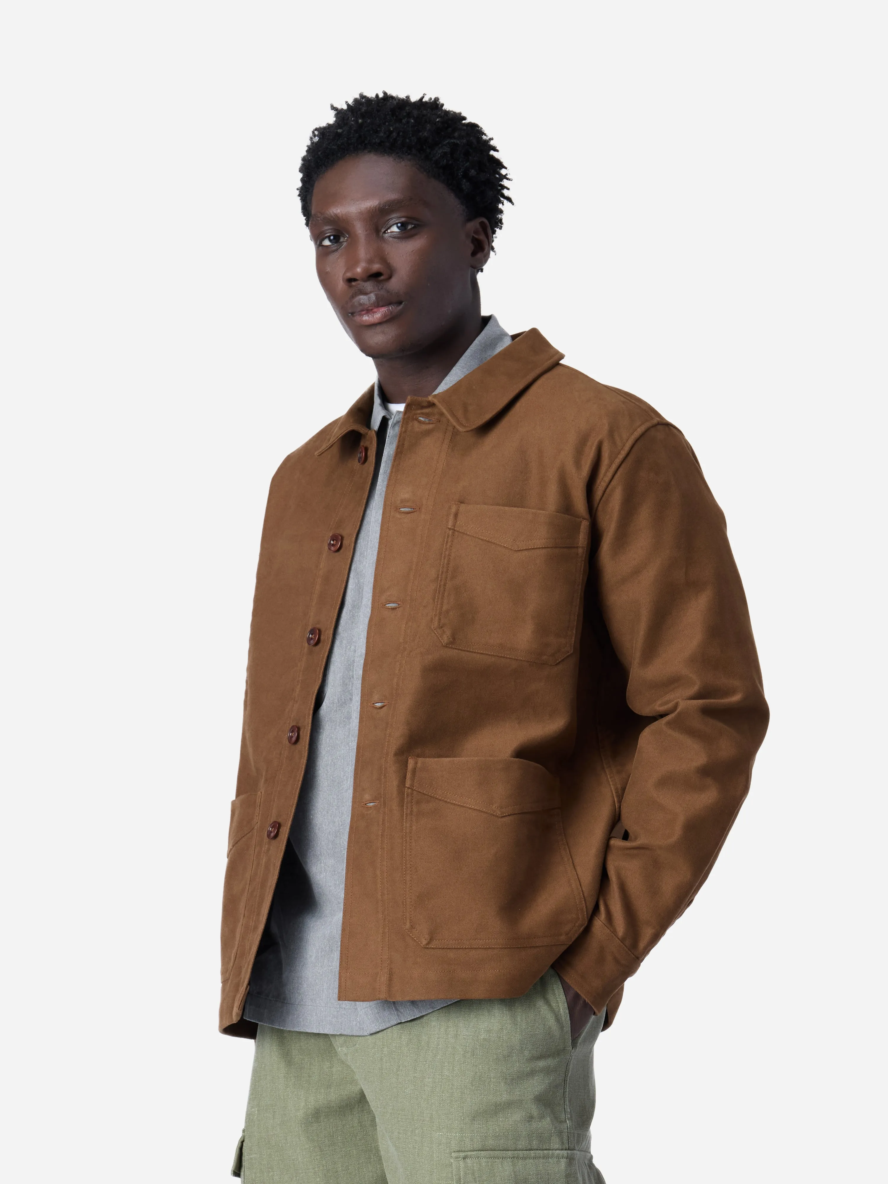 French Work Jacket ~ Brown Moleskin sold by 3sixteen