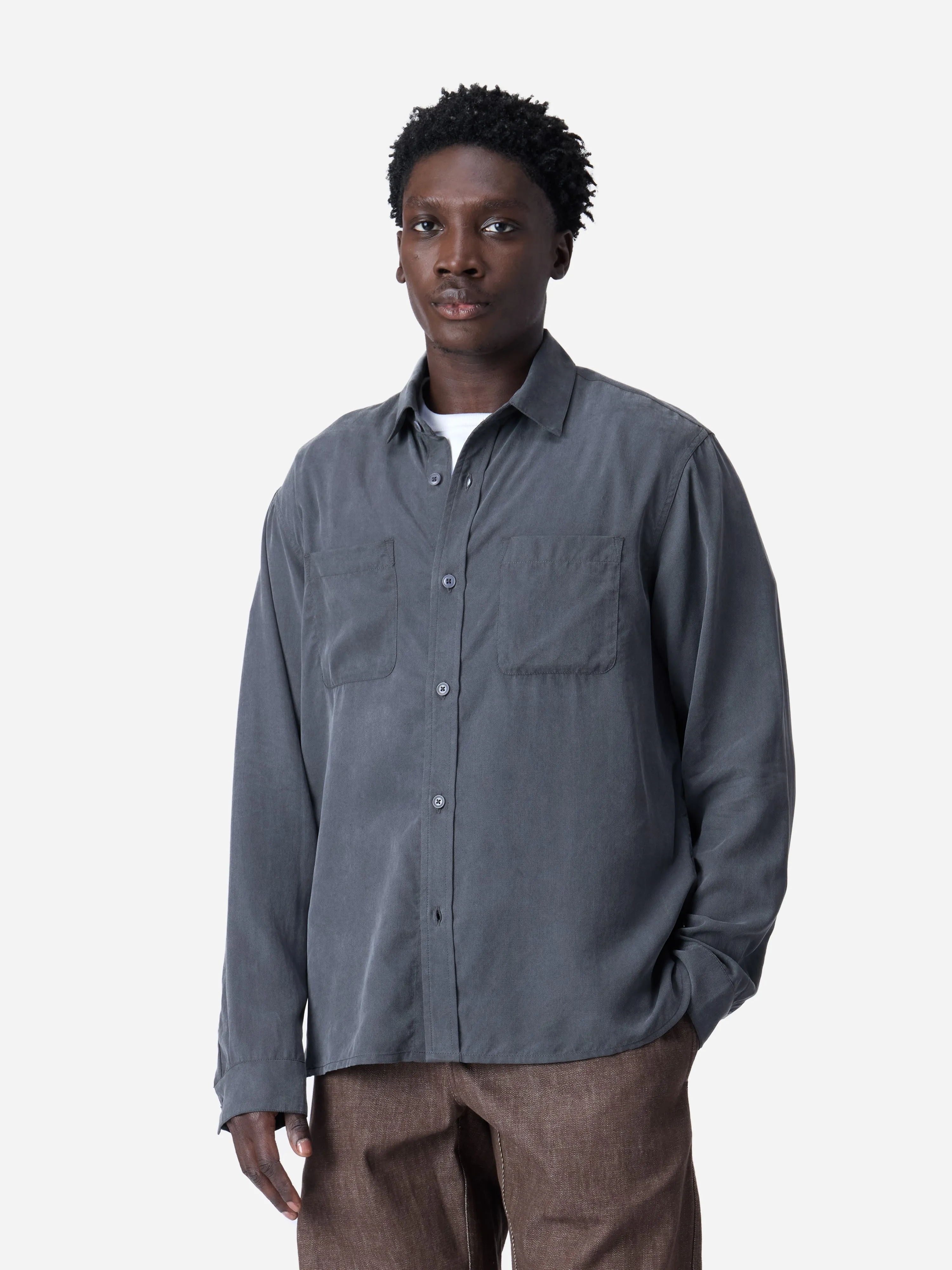 Mechanic Shirt ~ Charcoal Lyocell sold by 3sixteen
