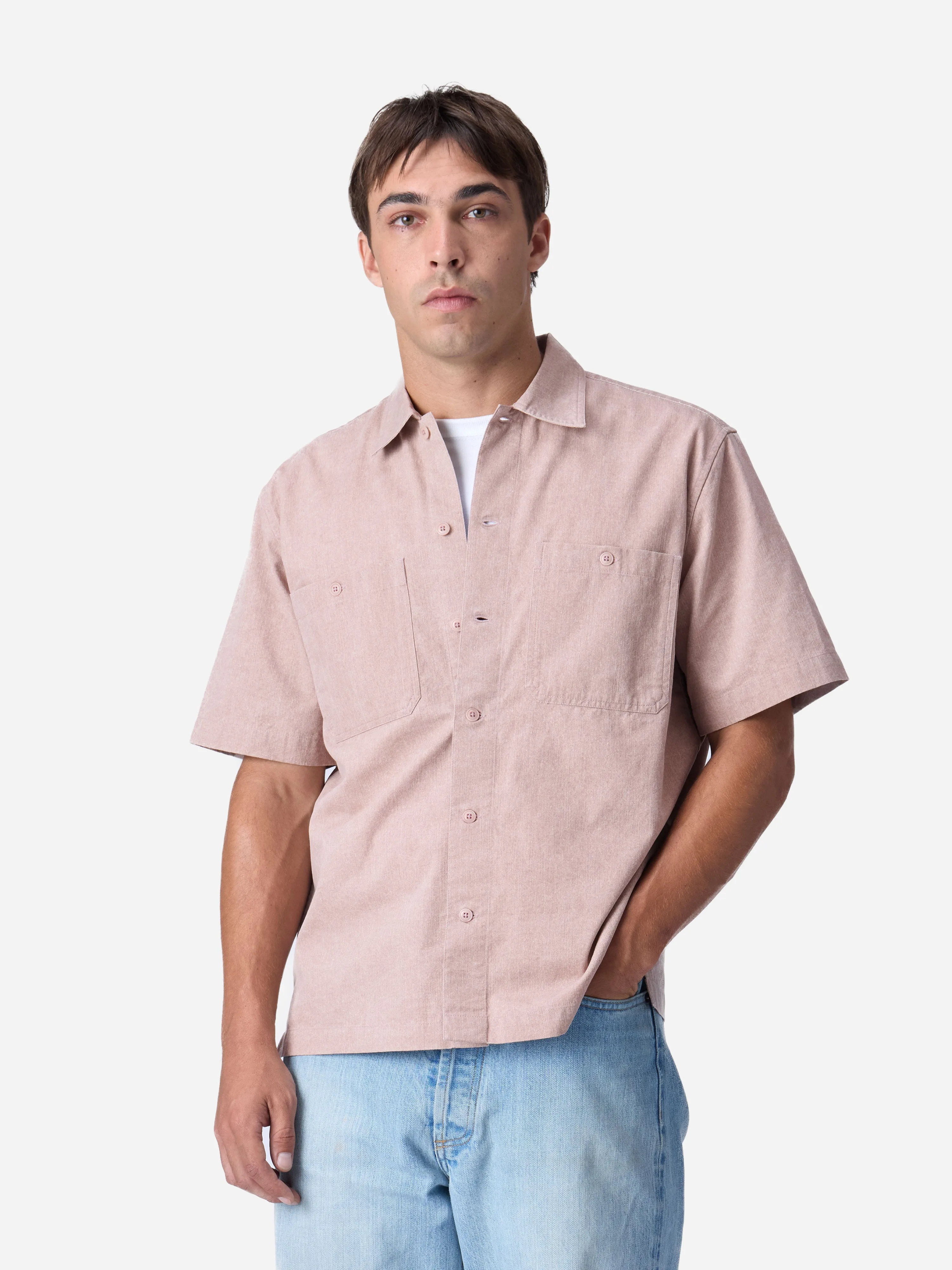 Short Sleeve Workshirt ~ Blush Twill sold by 3sixteen