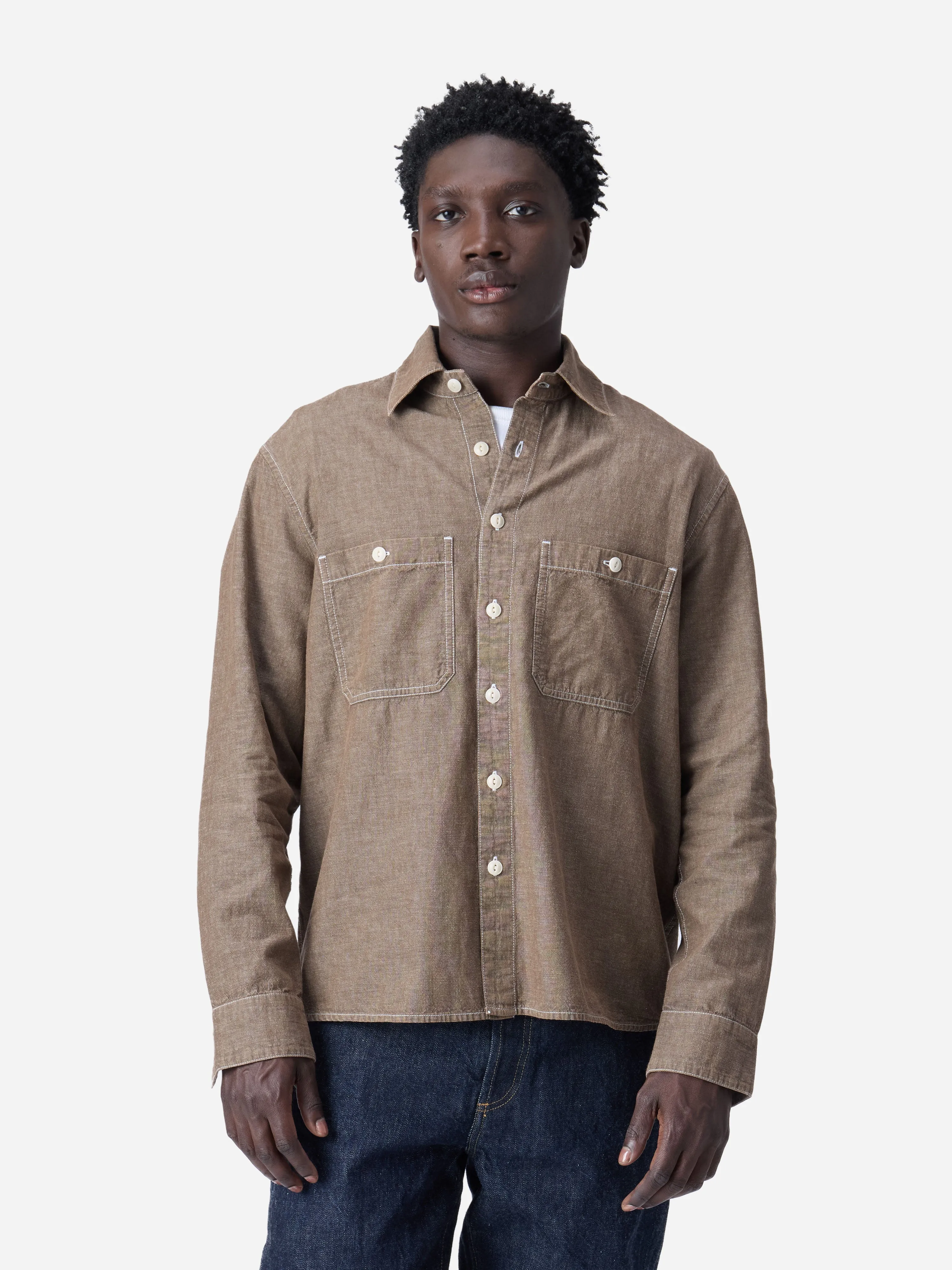 Utility Shirt ~ Brown Chambray sold by 3sixteen