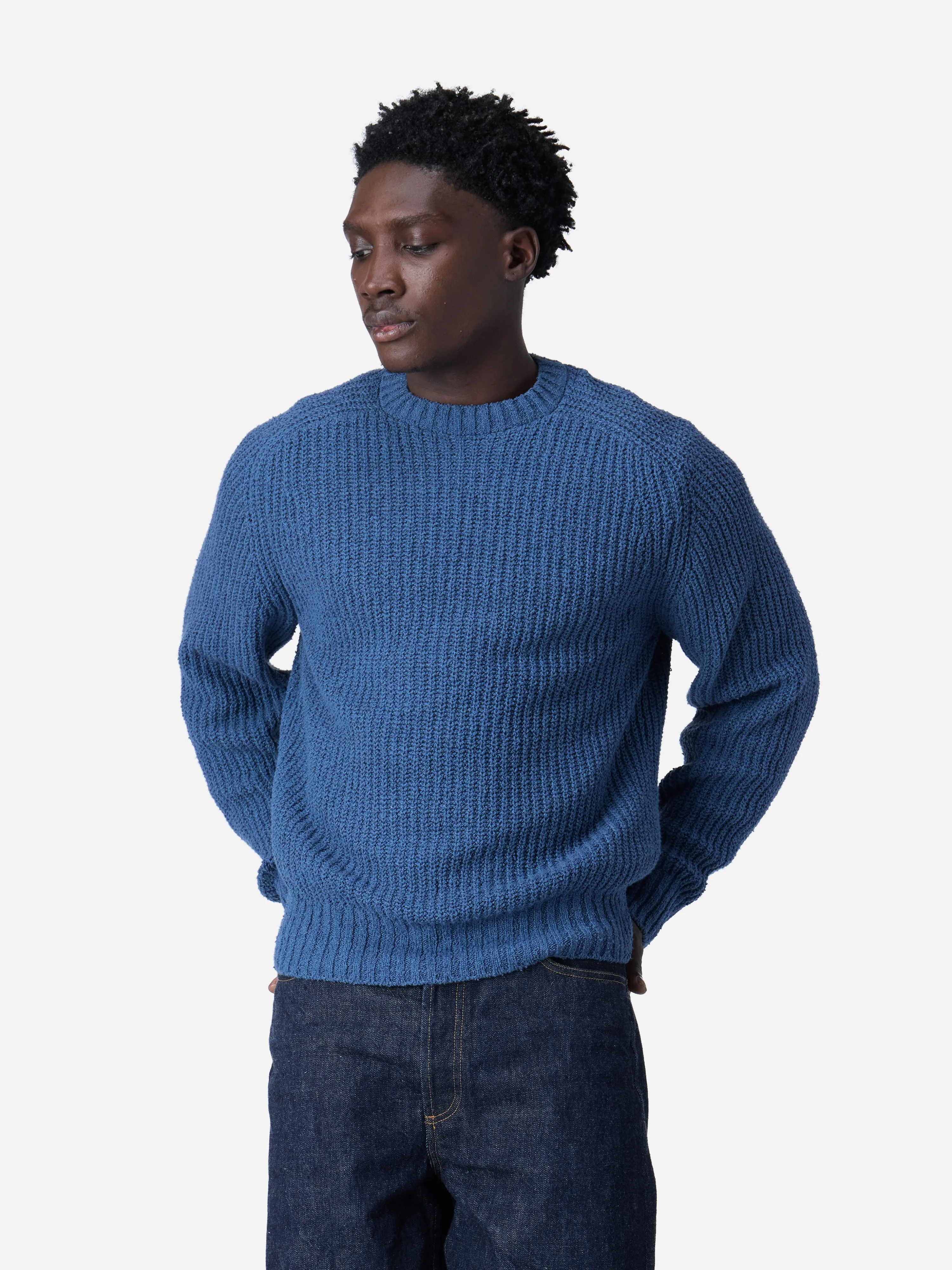 Cotton Crewneck Sweater ~ Lapis Boucle sold by 3sixteen