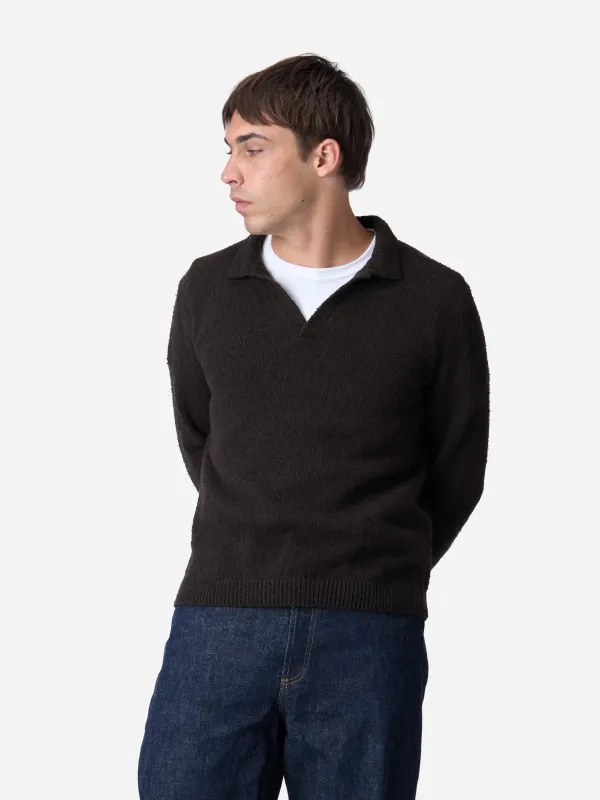 Long Sleeve Knit Polo ~ Bark Boucle sold by 3sixteen
