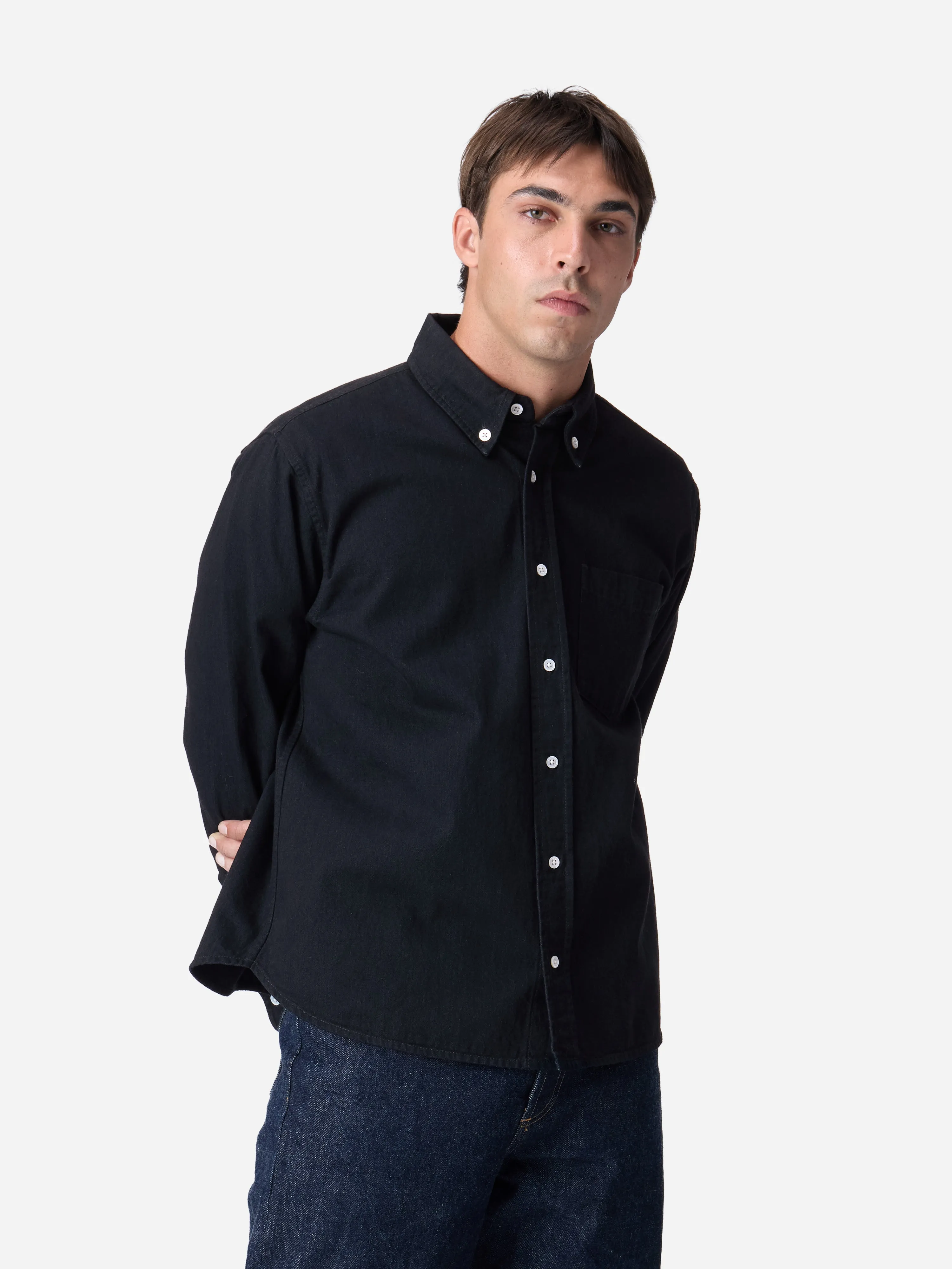 Denim BD Shirt ~ Black Selvedge sold by 3sixteen