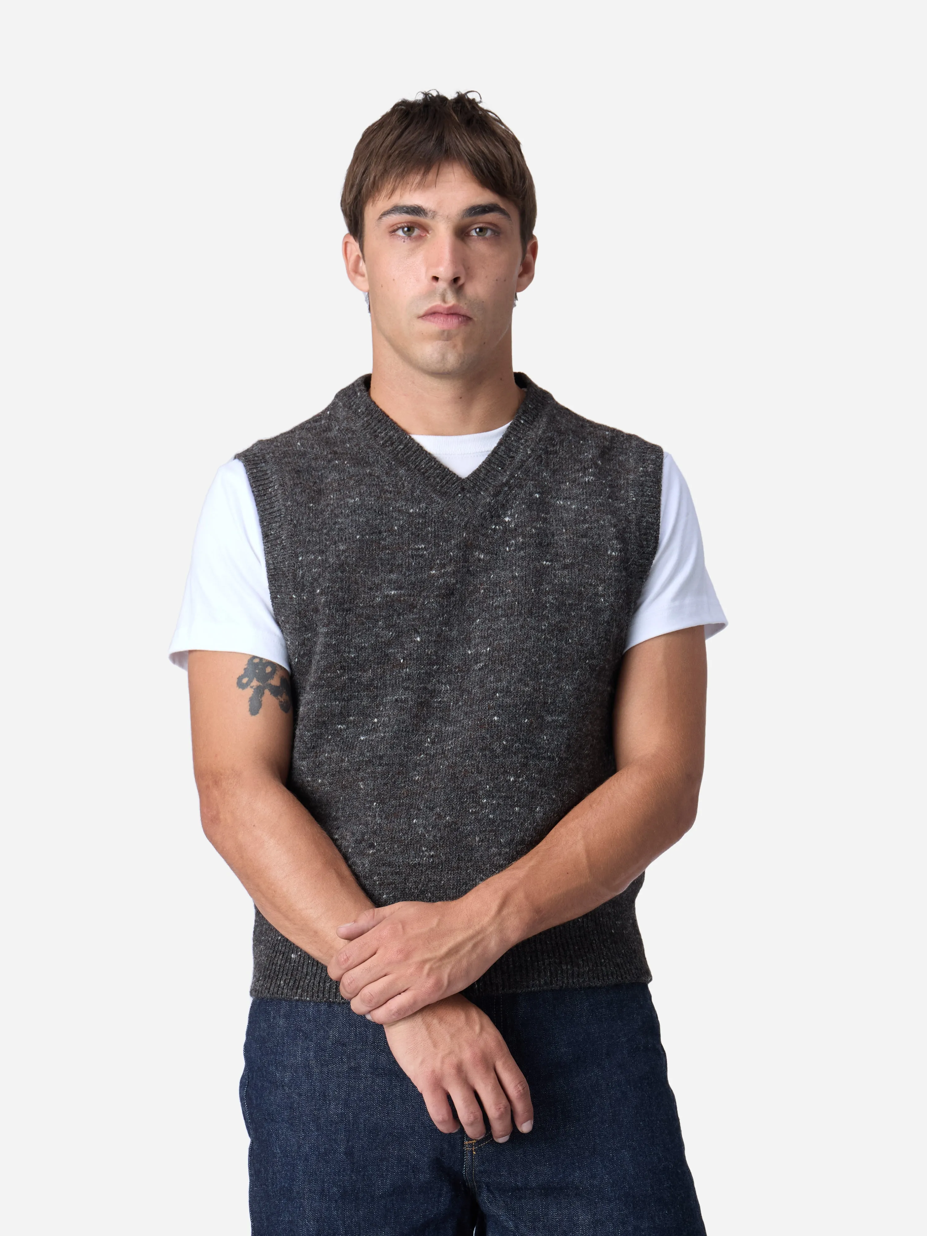 Sweater Vest ~ Pewter Tweed sold by 3sixteen