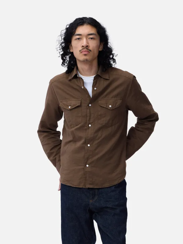 Snap Western Shirt ~ Mocha Garment Dye sold by 3sixteen
