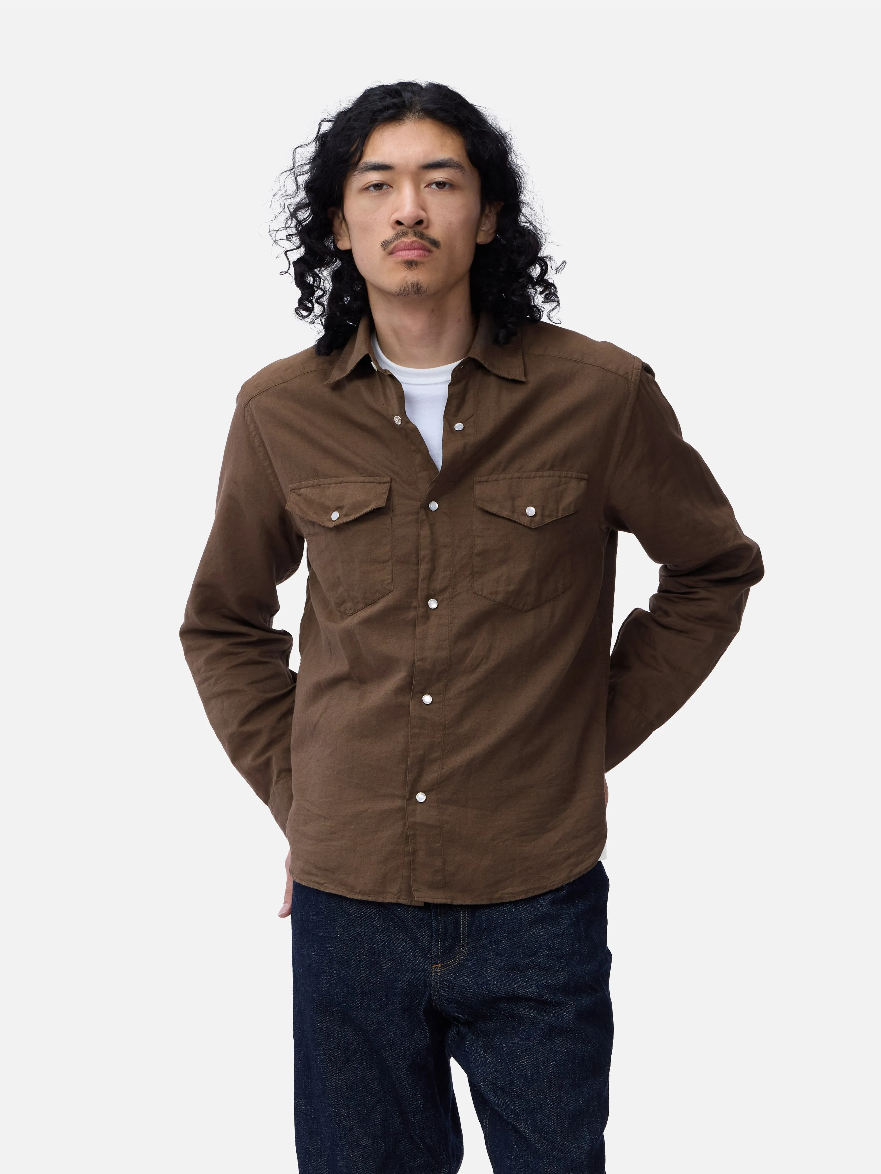 Snap Western Shirt ~ Mocha Garment Dye sold by 3sixteen