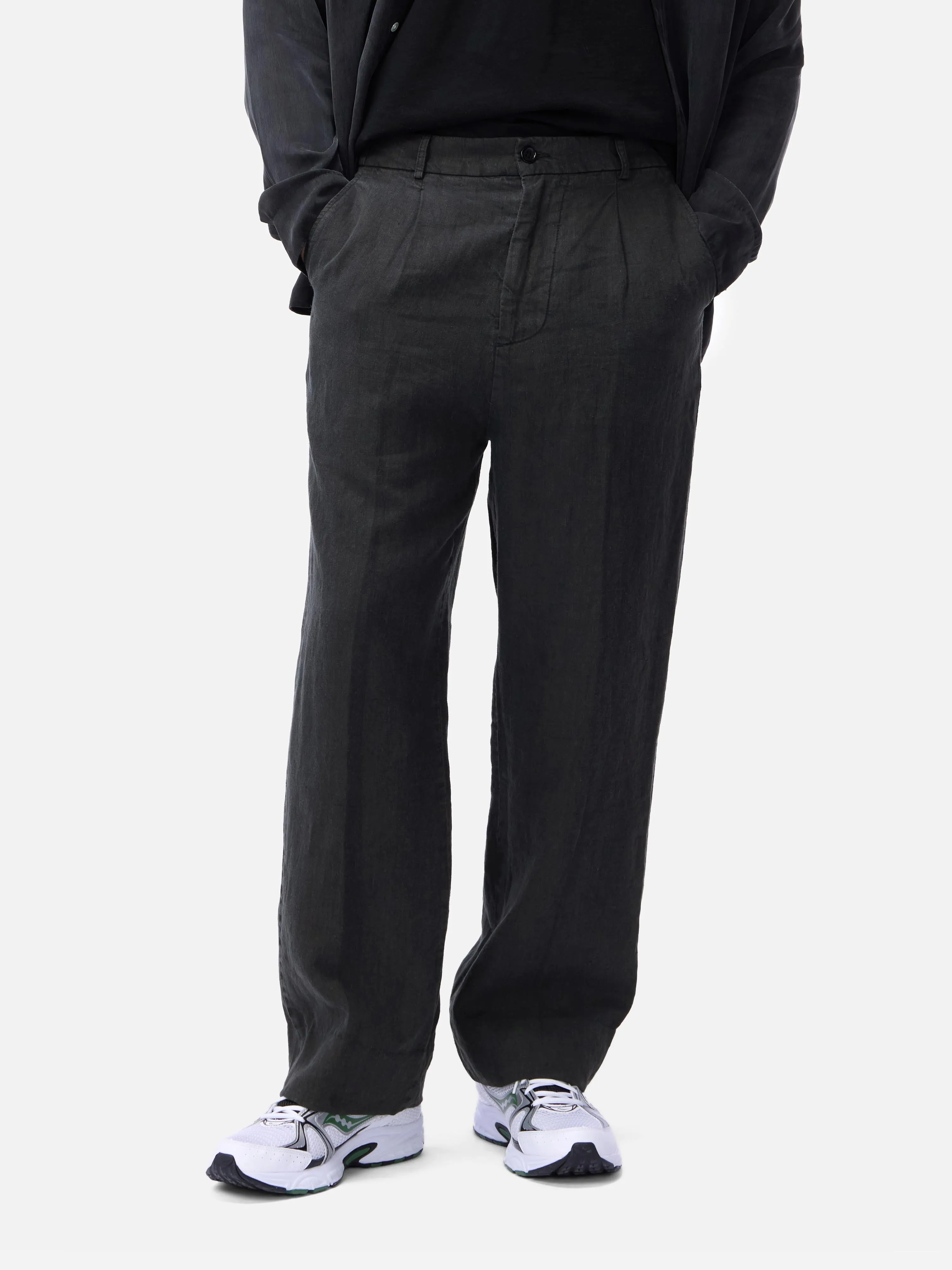 Pleated Trouser ~ Black Linen sold by 3sixteen