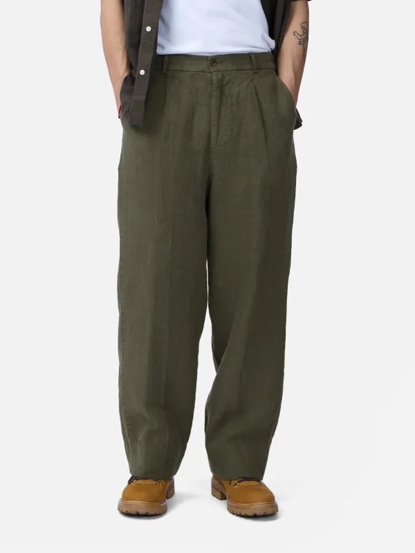 Pleated Trouser ~ Olive Linen made by 3sixteen
