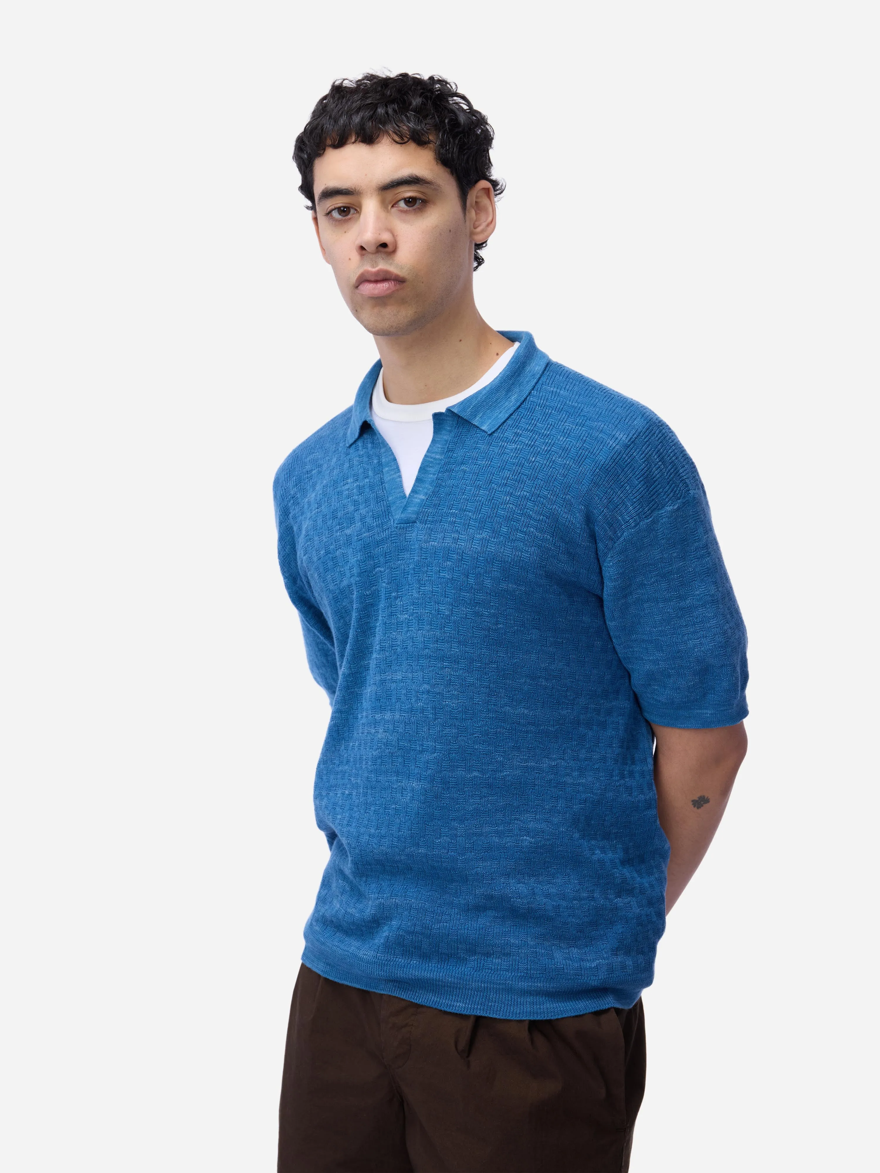 Knit Polo ~ Vintage Blue Boxweave sold by 3sixteen