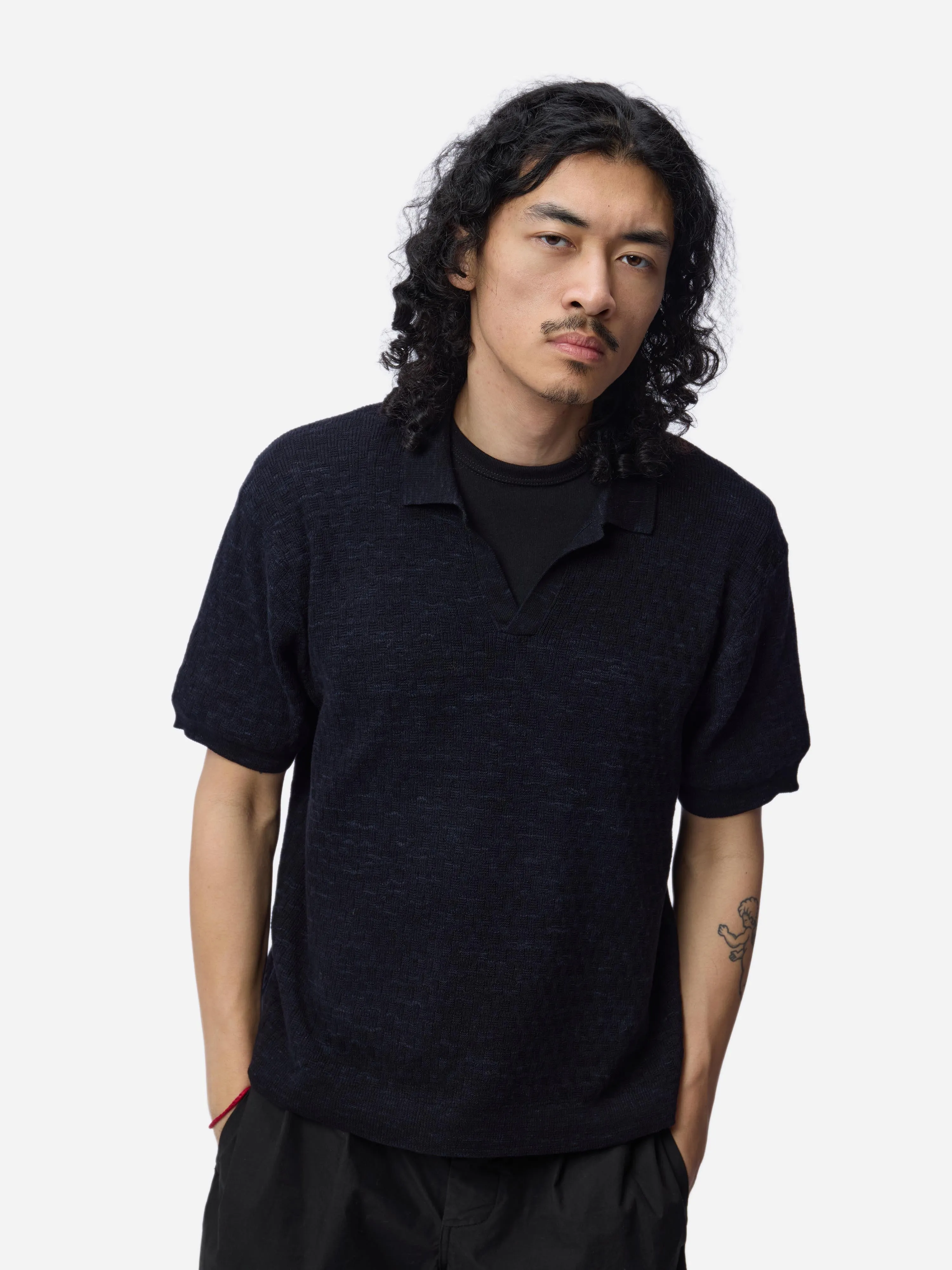 Knit Polo ~ Vintage Black Boxweave sold by 3sixteen product image thumbnail 4