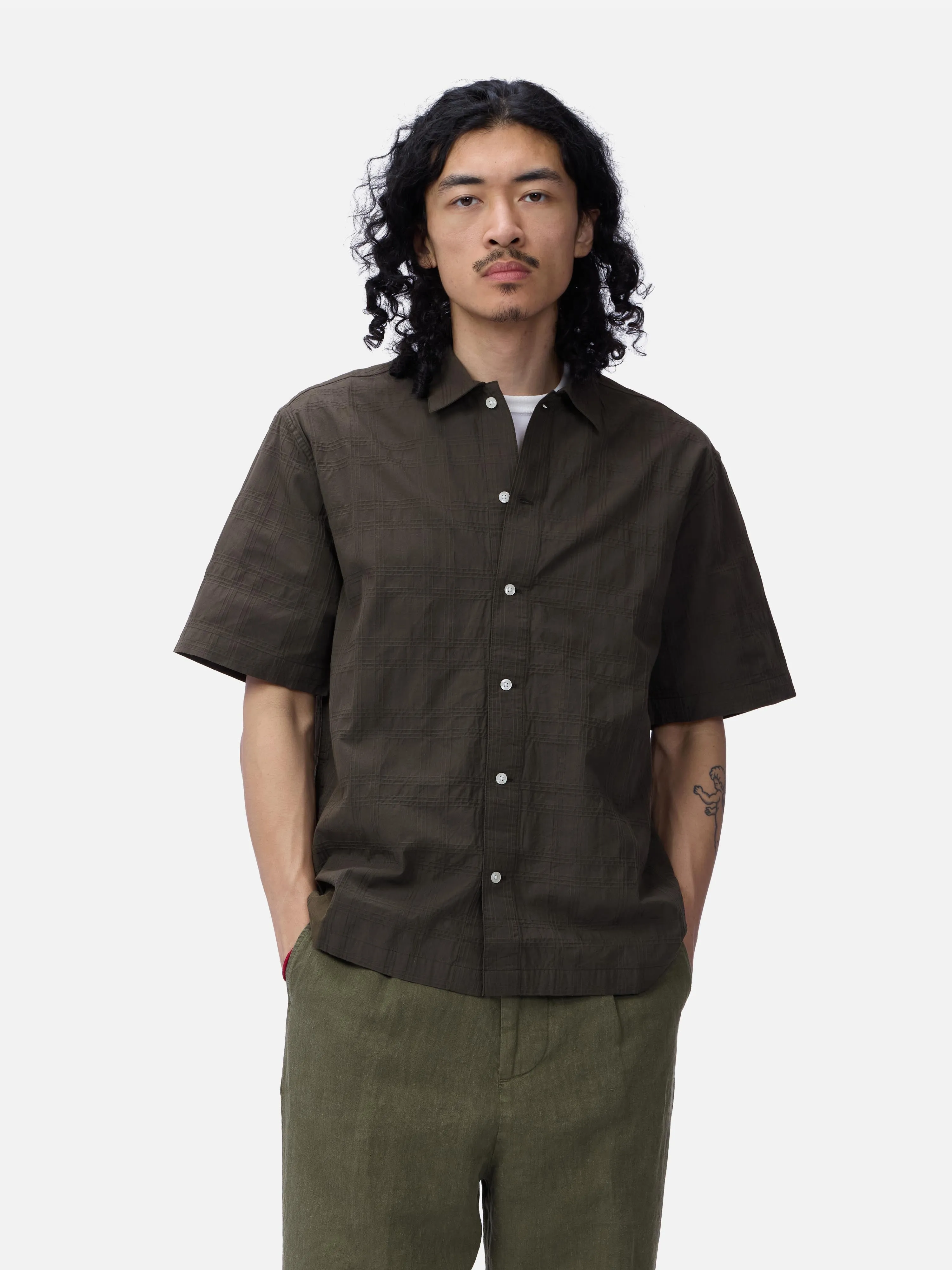 Short Sleeve Work Shirt ~ Ink Grid Dobby sold by 3sixteen